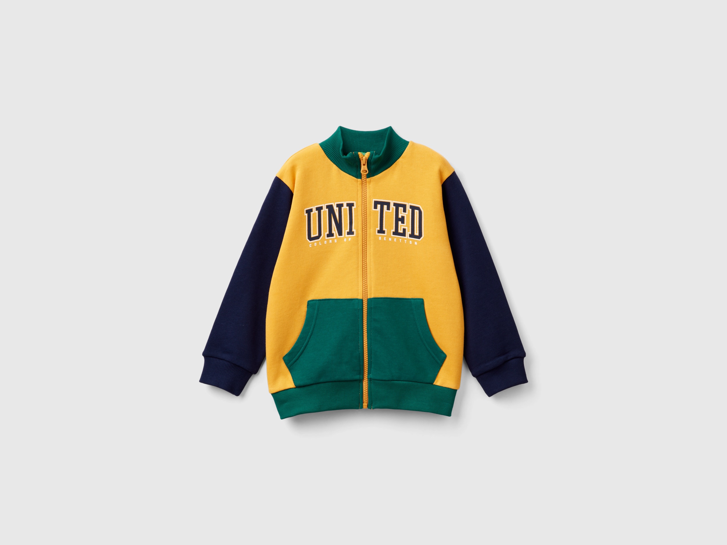 Benetton, Felpa In Cotone Bio Con Zip, Multicolore, Bambini
