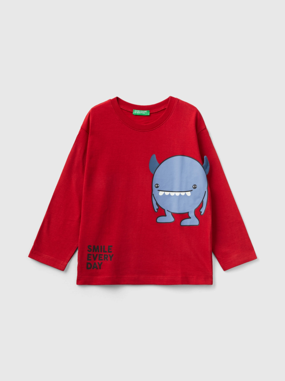 Benetton, T-shirt With Print And Patch, Red, Kids