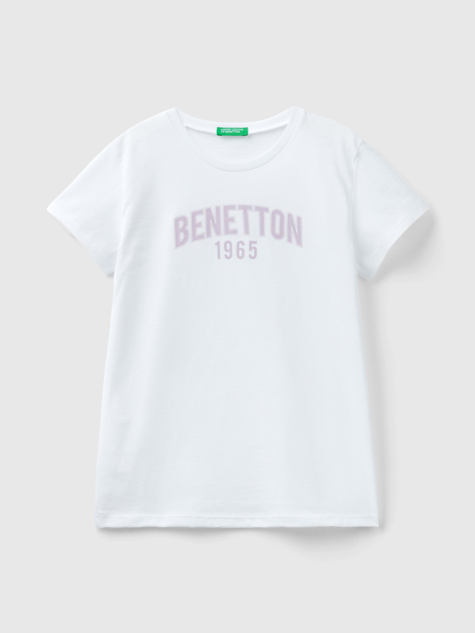Benetton, Maglietta Con Logo 100% Cotone, Bianco, Bambini