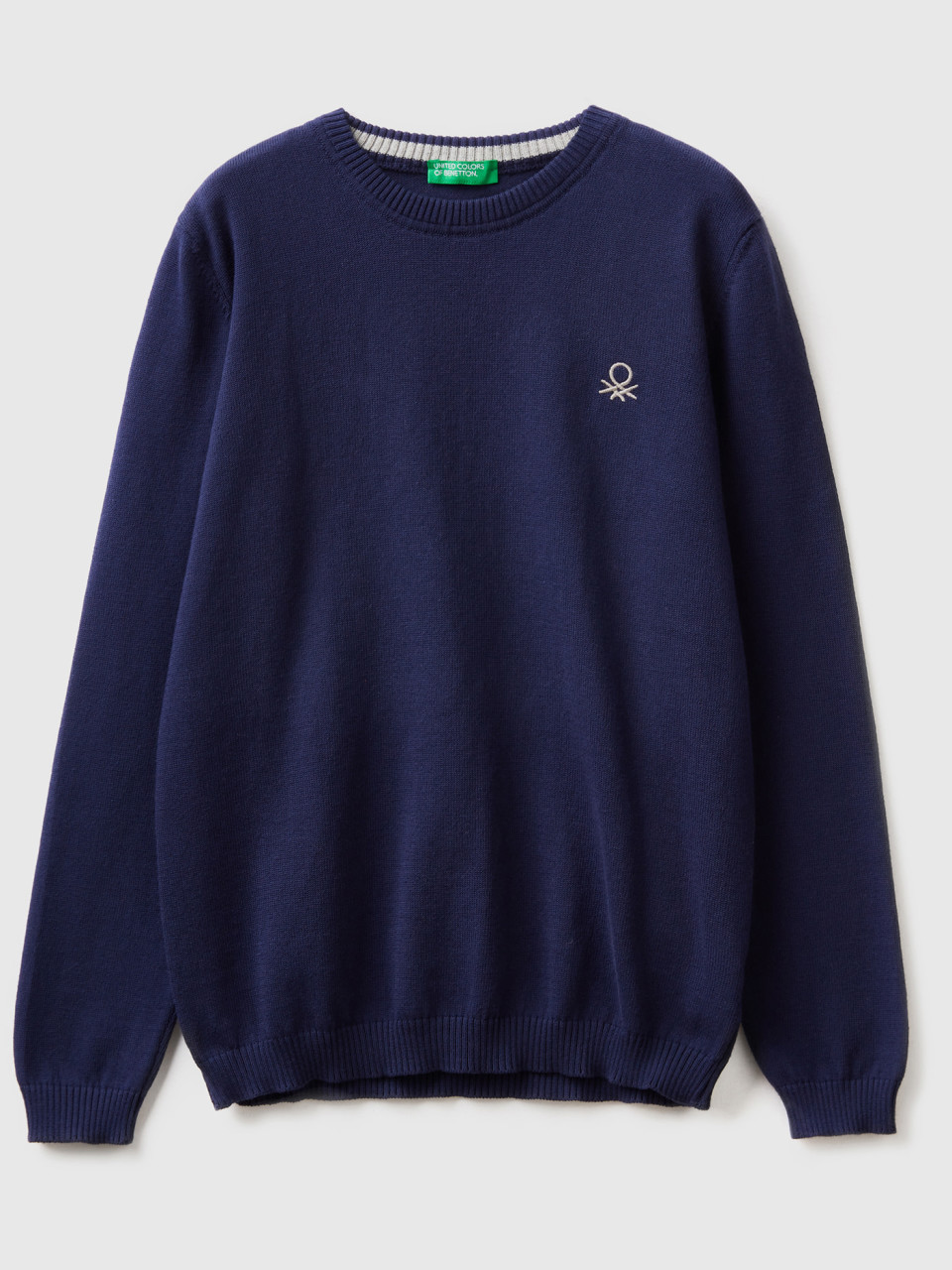 Benetton, Sweater In Pure Cotton With Logo, Dark Blue, Kids