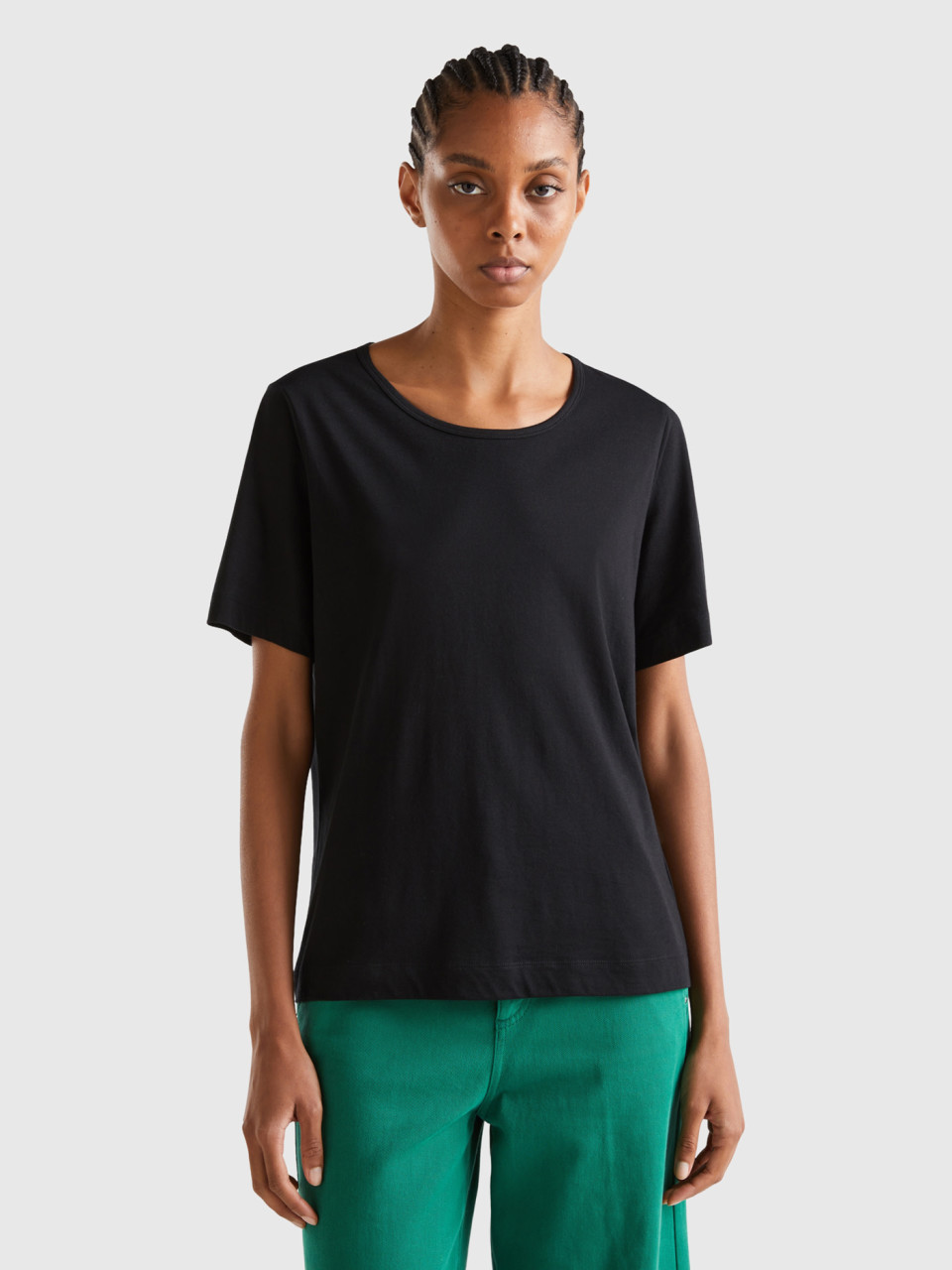 Benetton, Camiseta Negra De Manga Corta, Negro, Mujer
