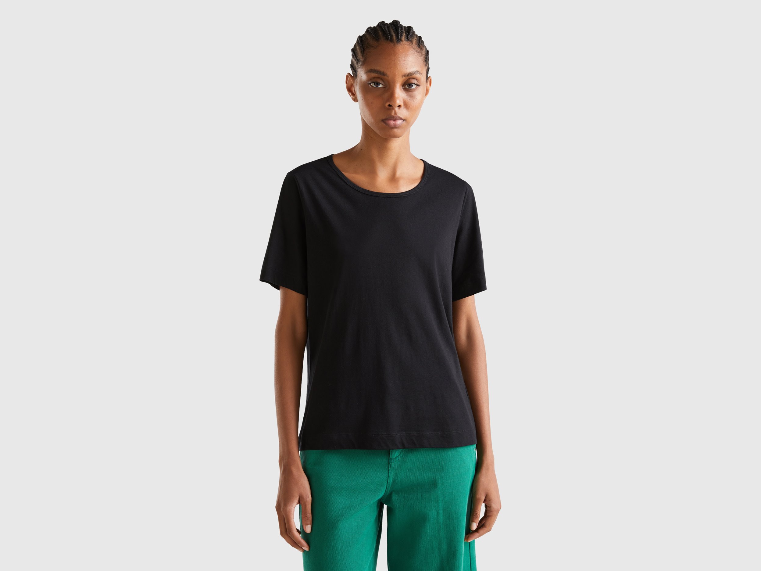 Benetton, Black Short Sleeve T-shirt, size XL, Black, Women