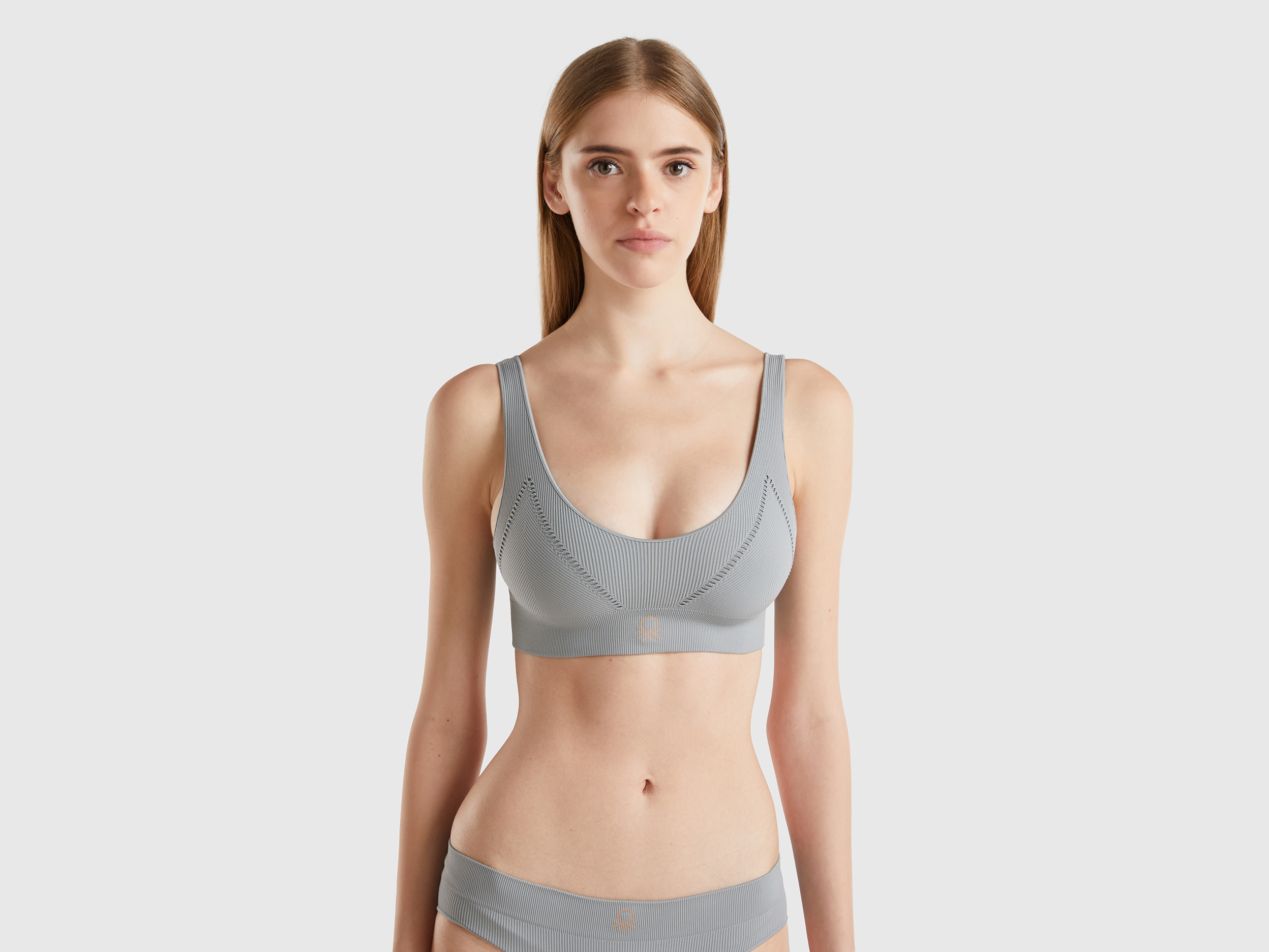 Benetton, Reggiseno A Triangolo In Misto Nylon Riciclato, Grigio, Donna