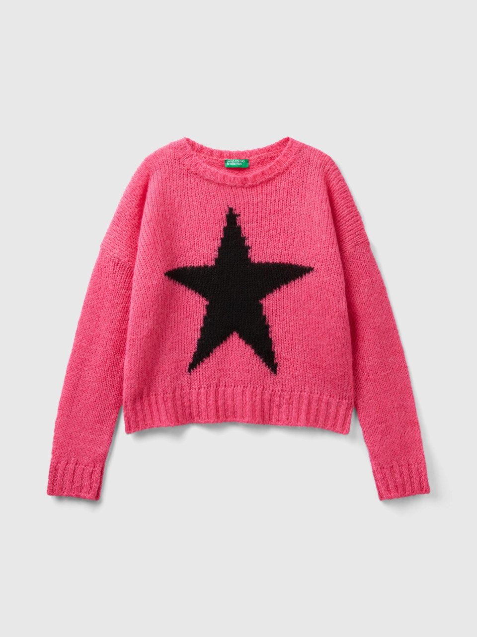 Benetton, Sweater With Star Inlay, Fuchsia, Kids