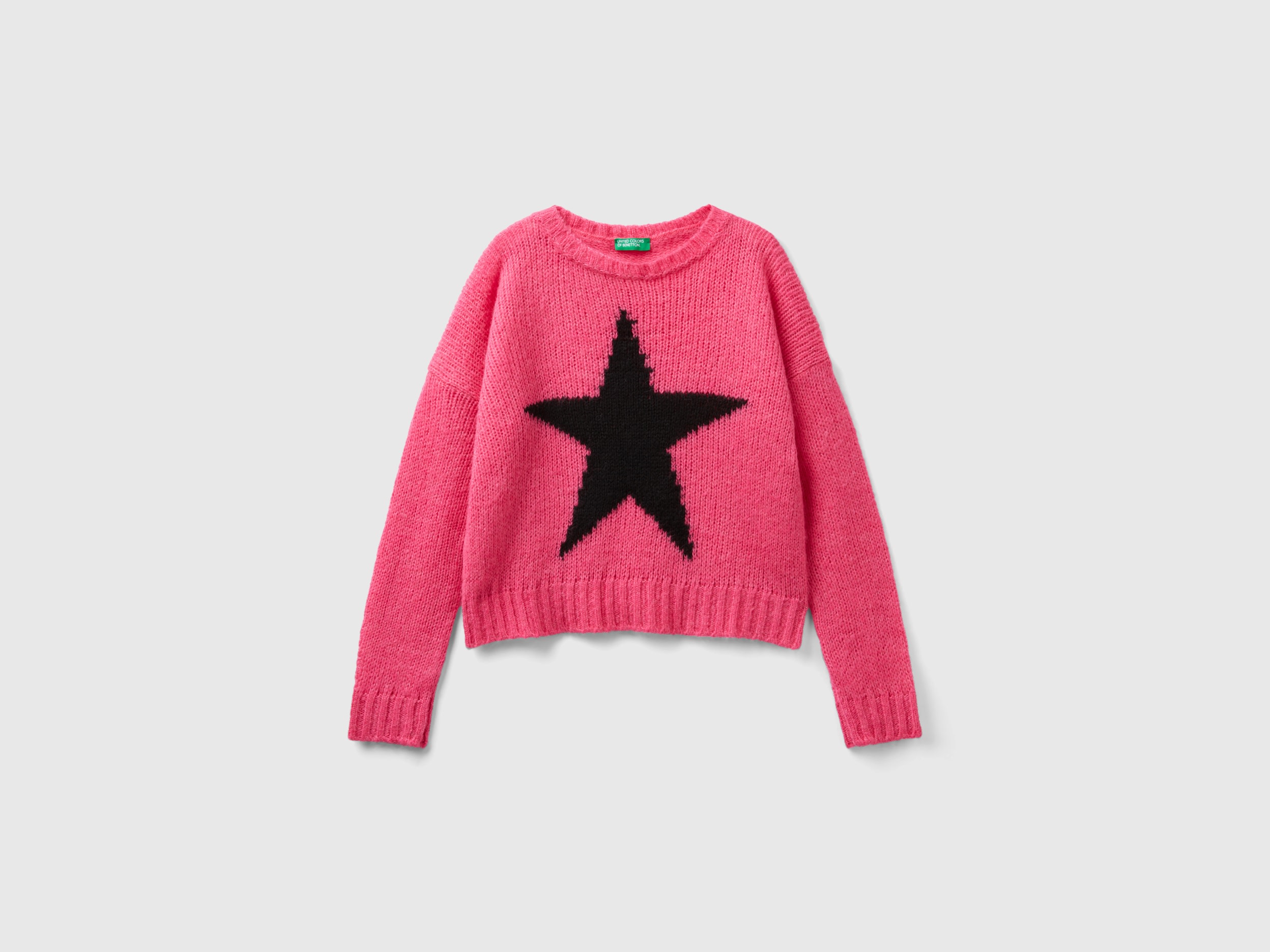 Benetton, Sweater With Star Inlay, size L, Fuchsia, Kids