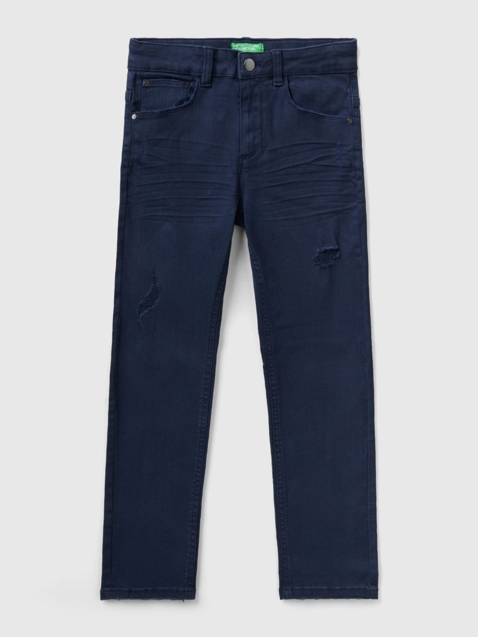 Benetton, Stretch-jeans Mit Destroyed-effekten, Dunkelblau, female
