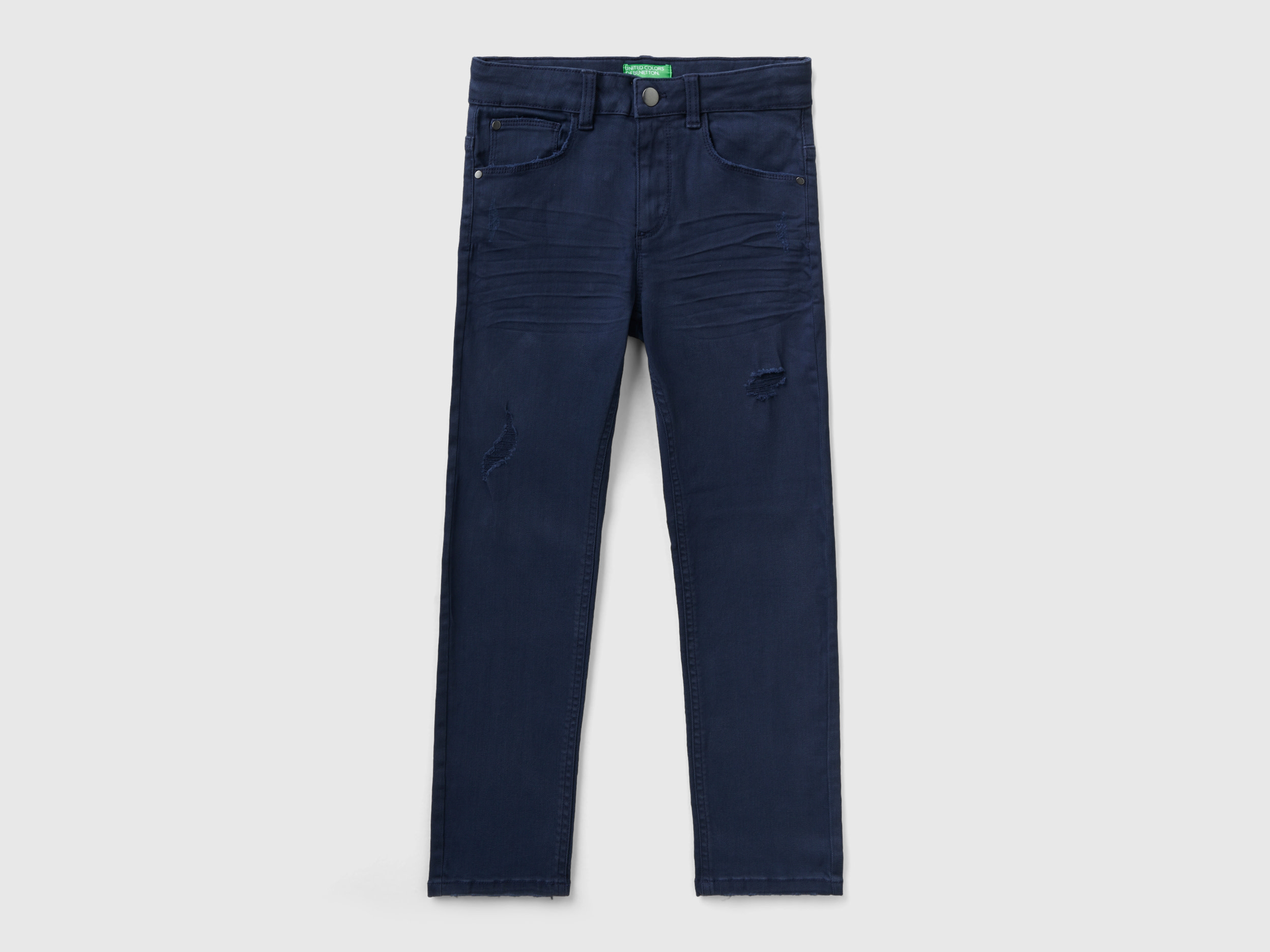 Benetton, Stretch Jeans With Tears, size XL, Dark Blue, Kids