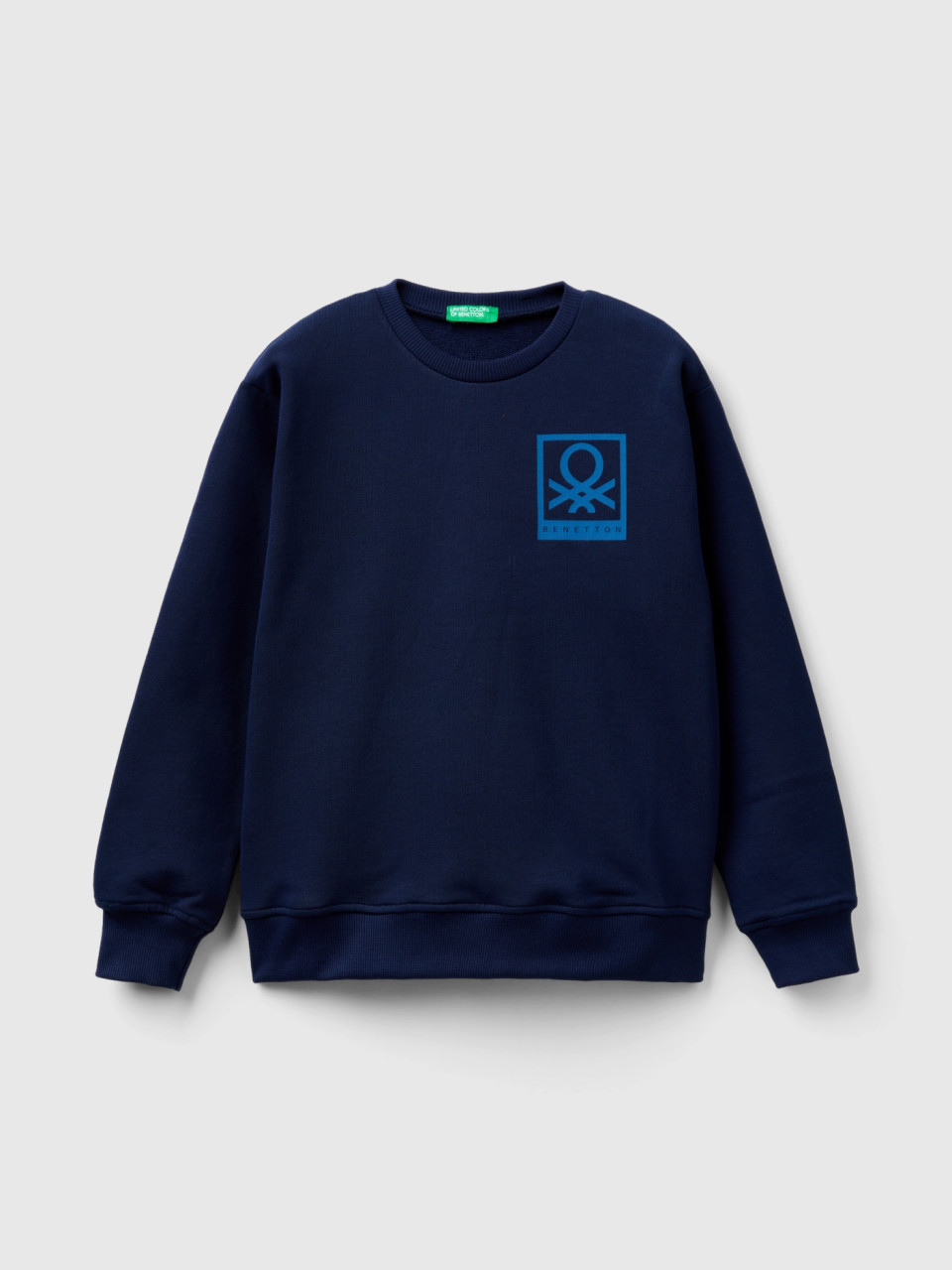 Benetton, Sweater Mit Logo-print, Dunkelblau, male