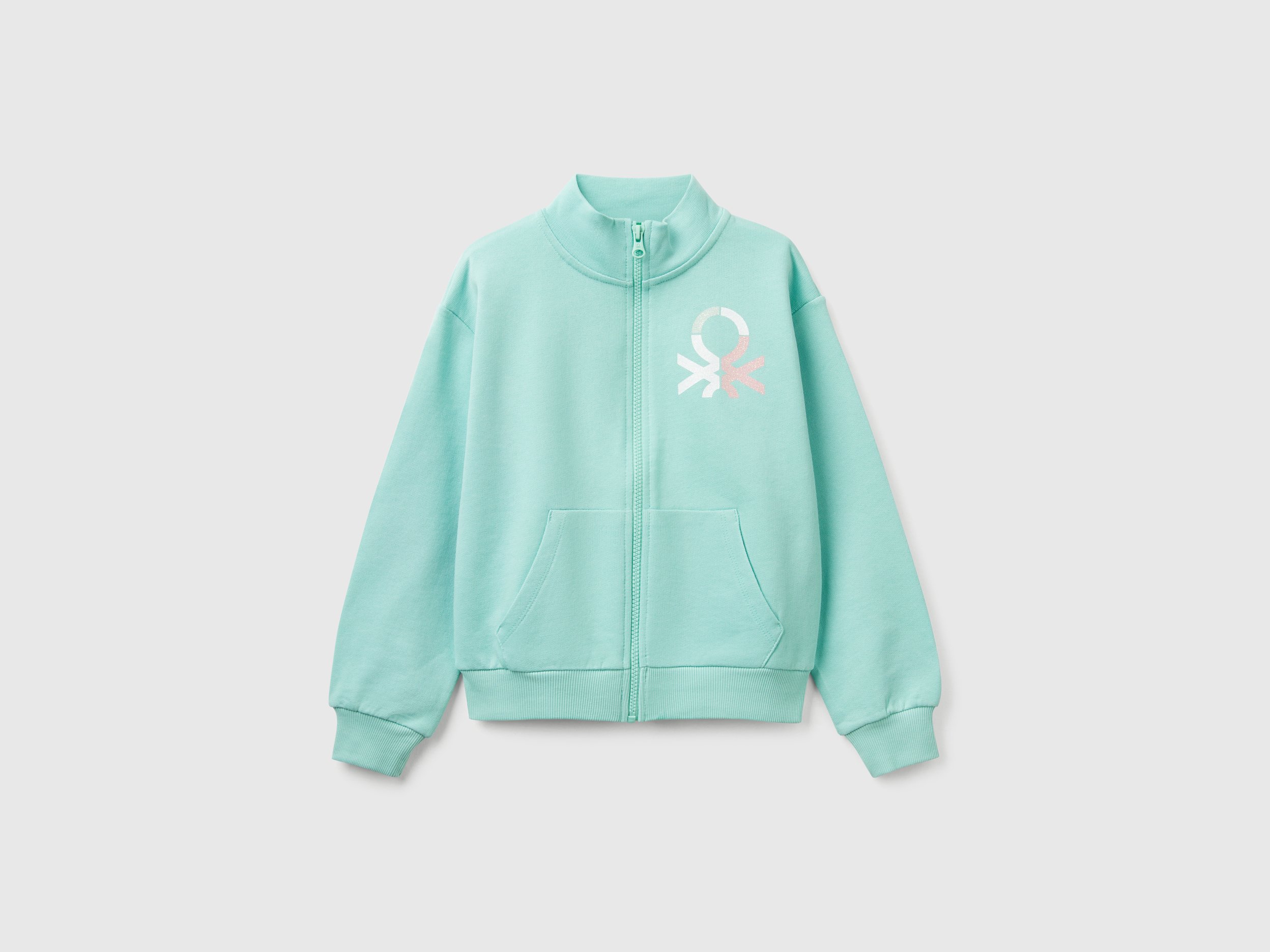 Benetton, Sweatshirt Mit Reißverschluss Und Hohem Kragen, size S, Türkisblau, female