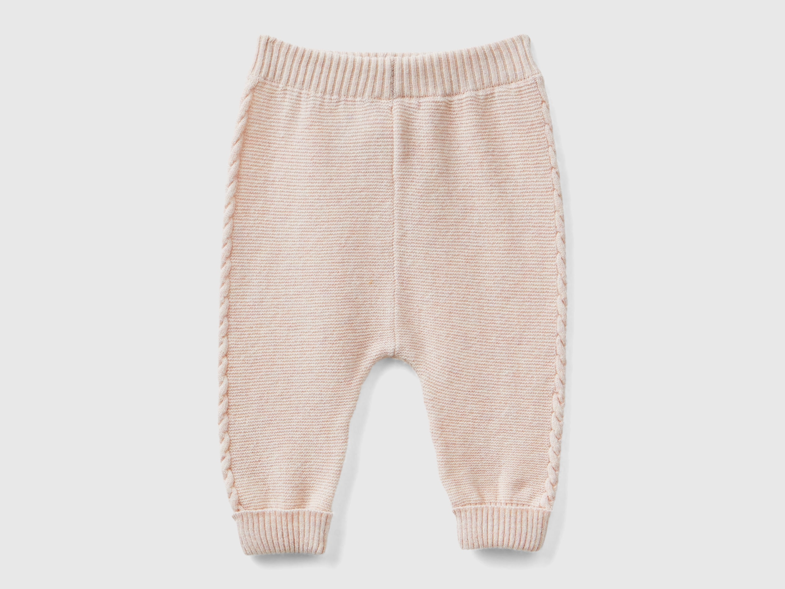 Benetton, Pantaloni Con Trecce In Misto Lana Riciclata, Rosa Tenue, Bambini