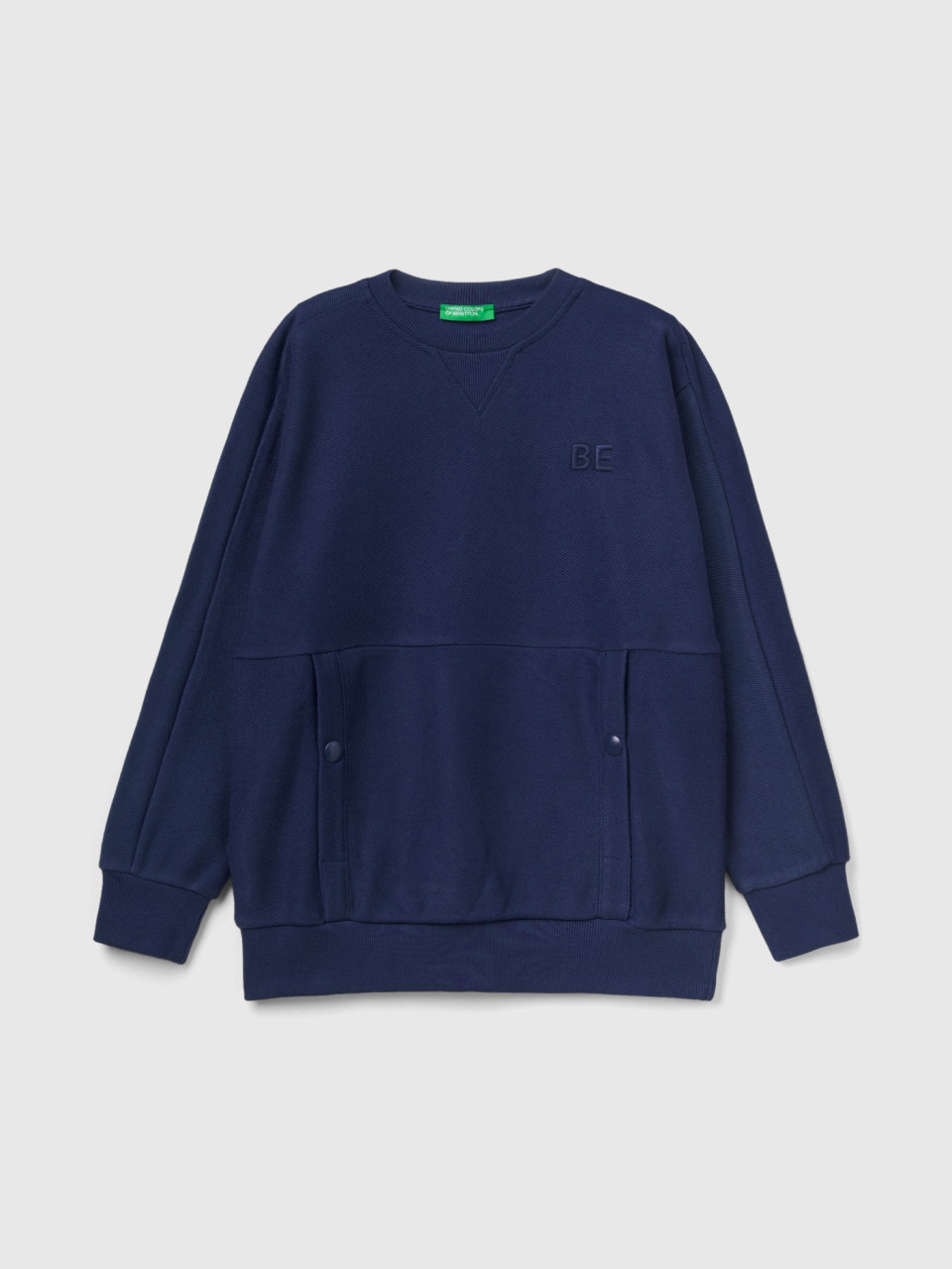 Benetton, Sweatshirt With Pockets And be Embroidery, Dark Blue, Kids