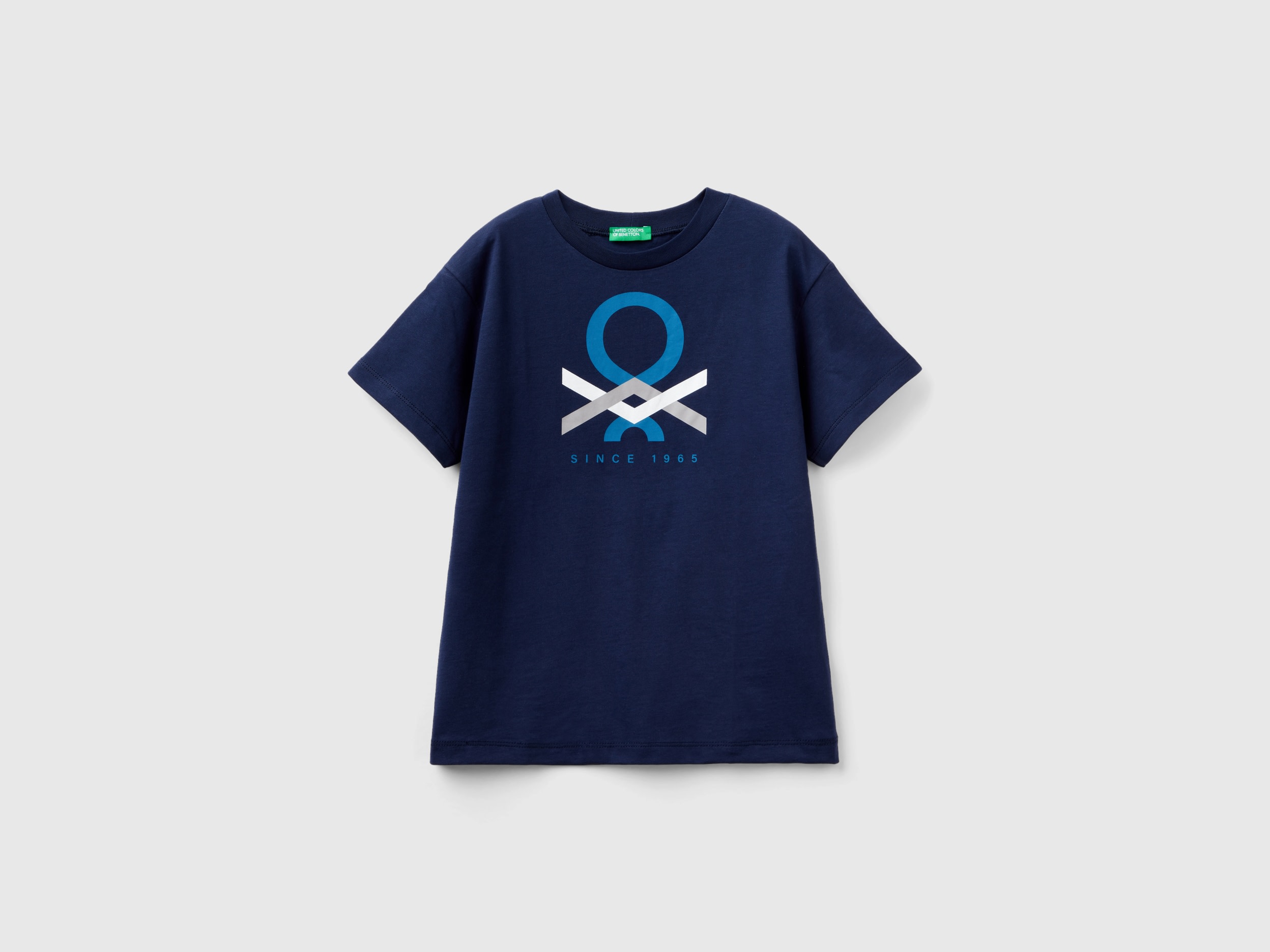 Image of Benetton, 100% Organic Cotton T-shirt, size L, Dark Blue, Kids