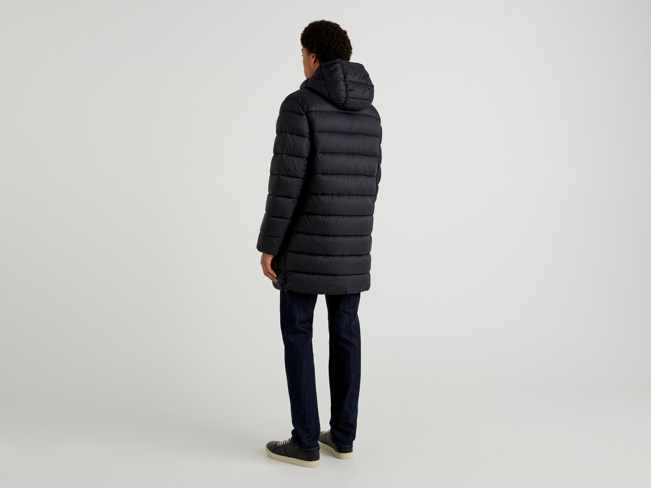 benetton, long padded jacket in recycled nylon, taglia xxl, black, men