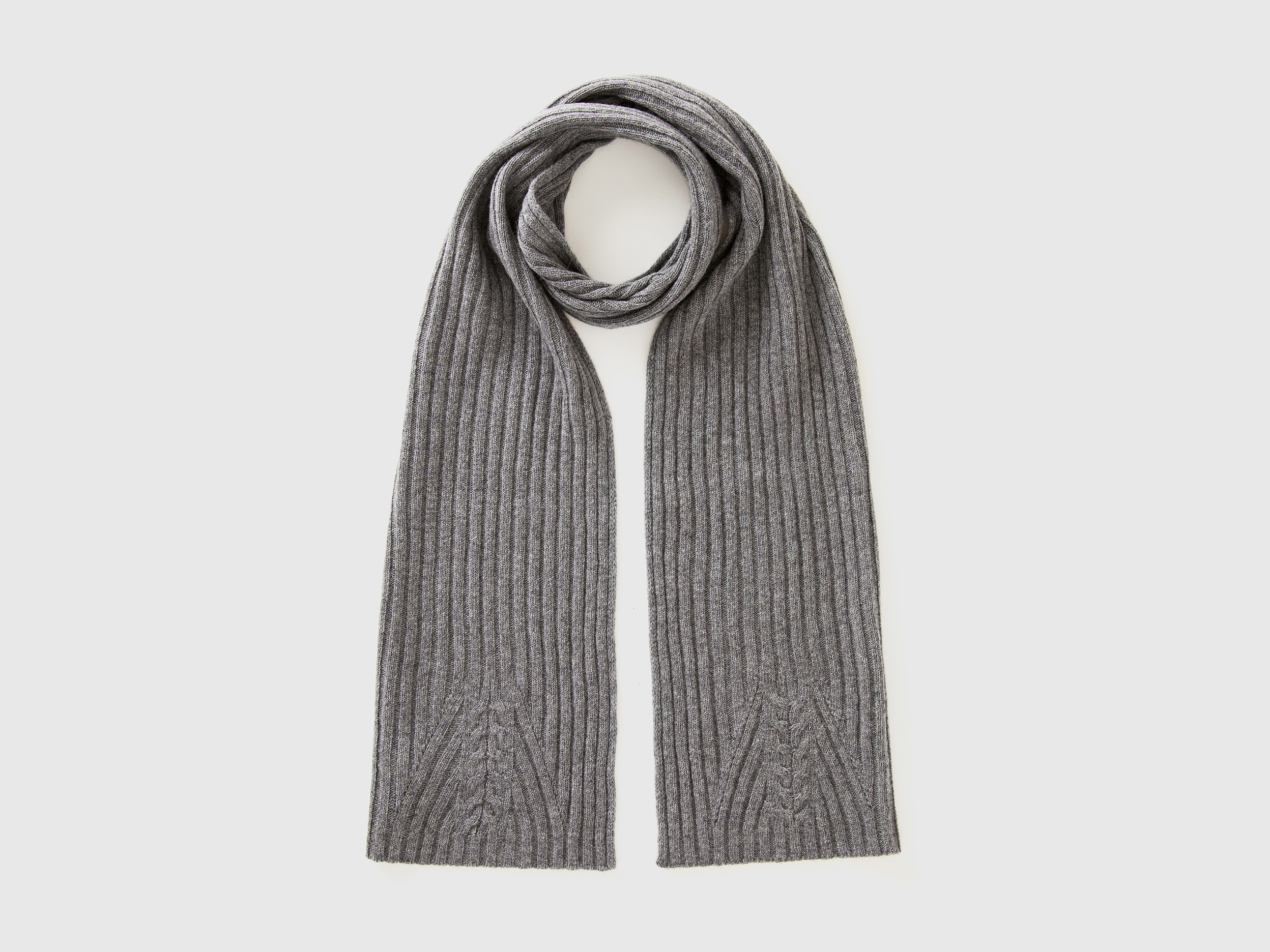 Benetton, Sciarpa Con Lavorazione Treccia, Grigio Scuro, Donna