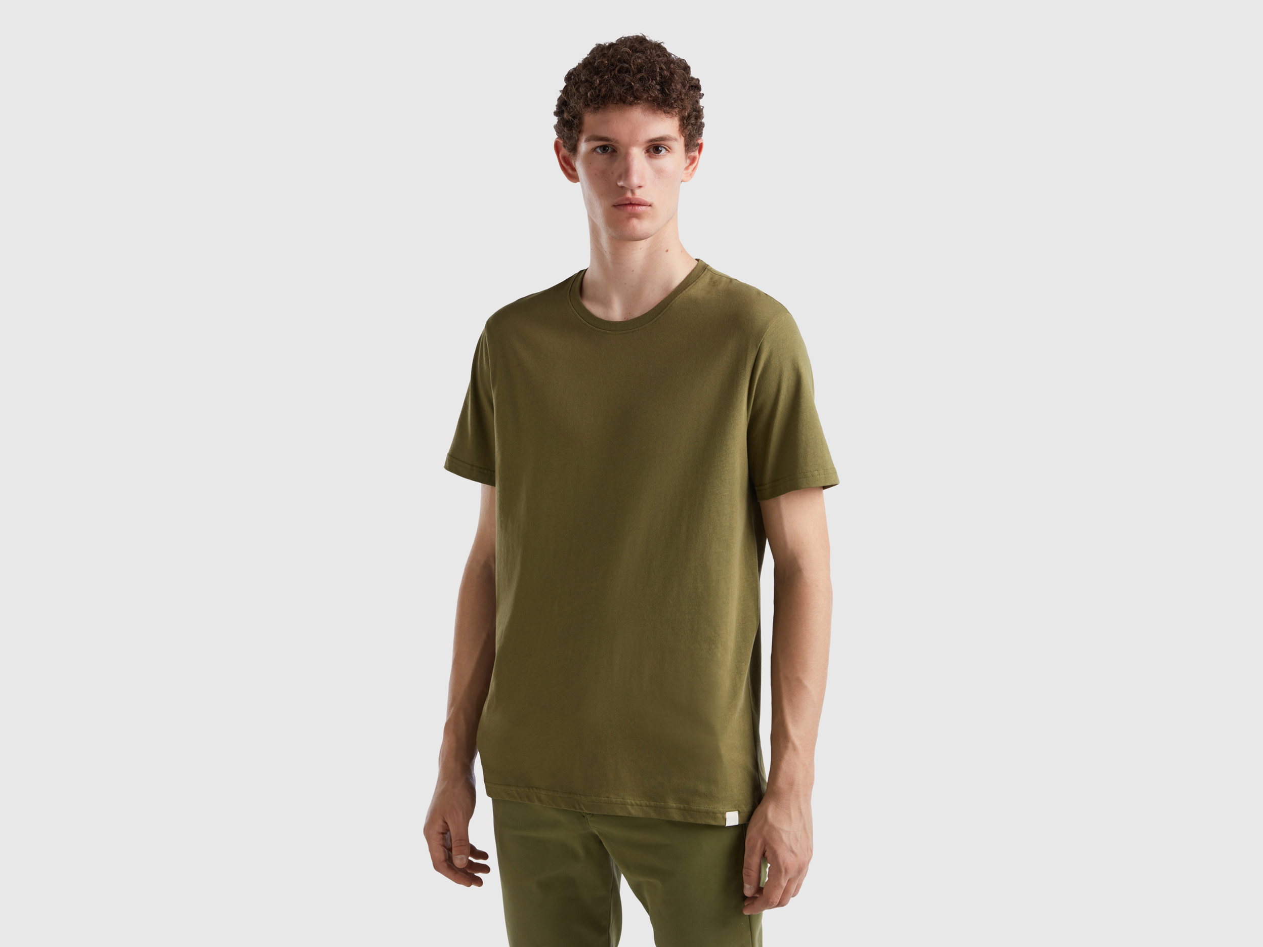 Benetton, Military Green T-shirt, size XXL, Dark Green, Men