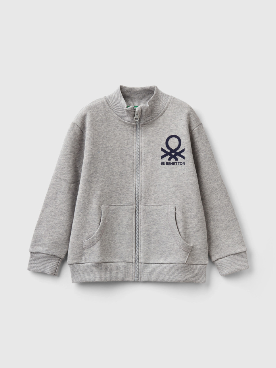 Benetton, Sweatshirt In Organic Cotton With Zip, Light Gray, Kids