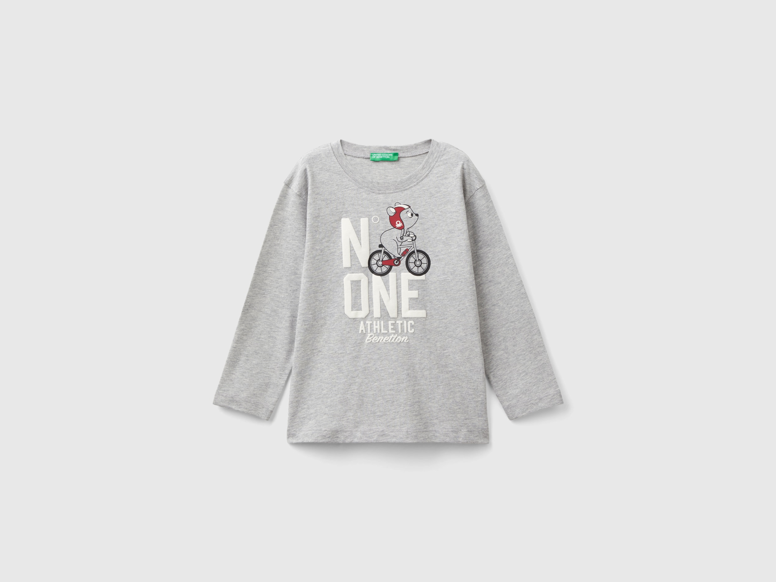 Benetton, Maglietta Con Stampa In Cotone Bio, Grigio Chiaro, Bambini