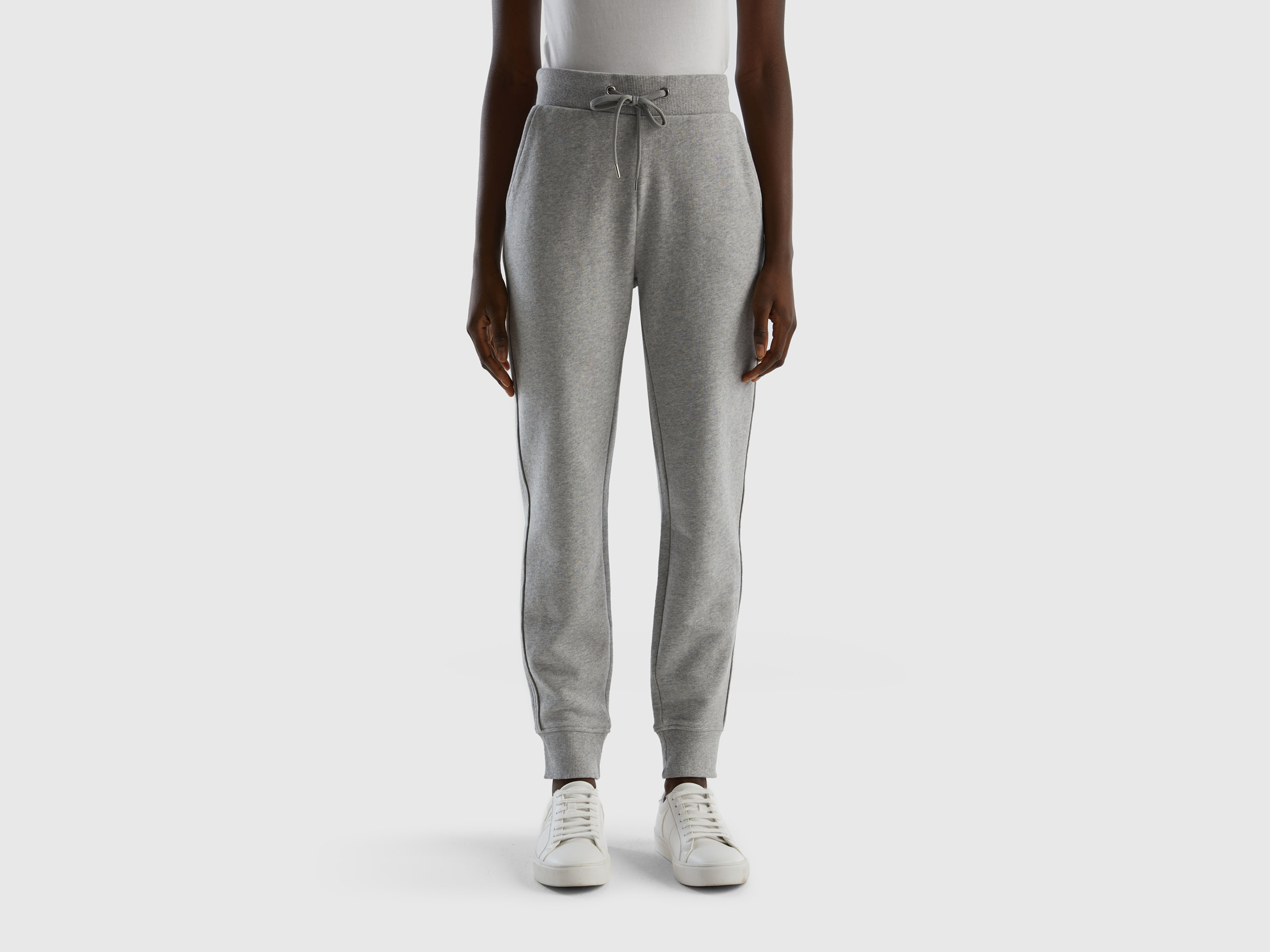 Benetton, Sweatpants With Drawstring, size L, Light Gray, Women