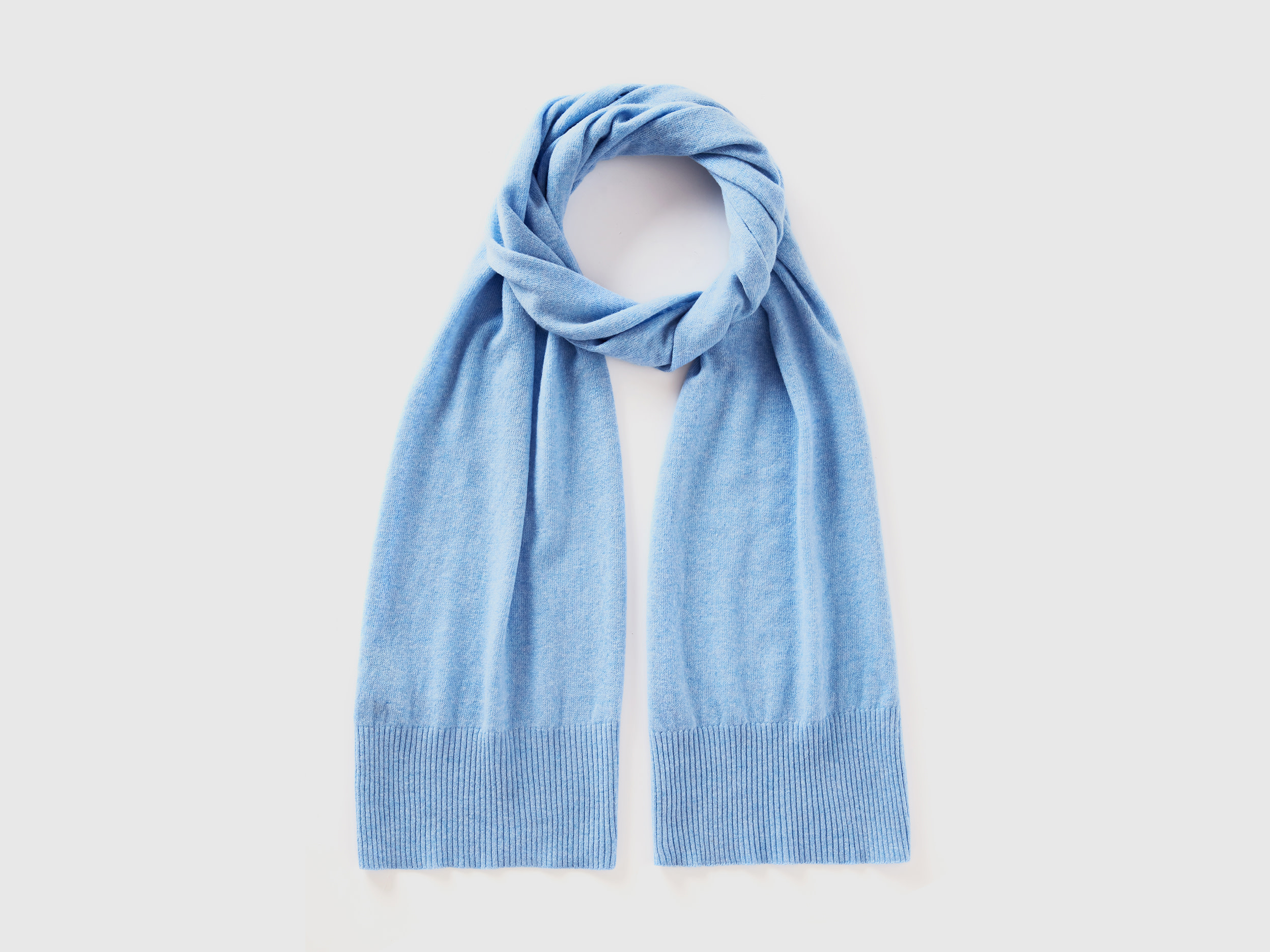 Benetton, Sciarpa In Pura Lana Merino, Azzurro, Donna