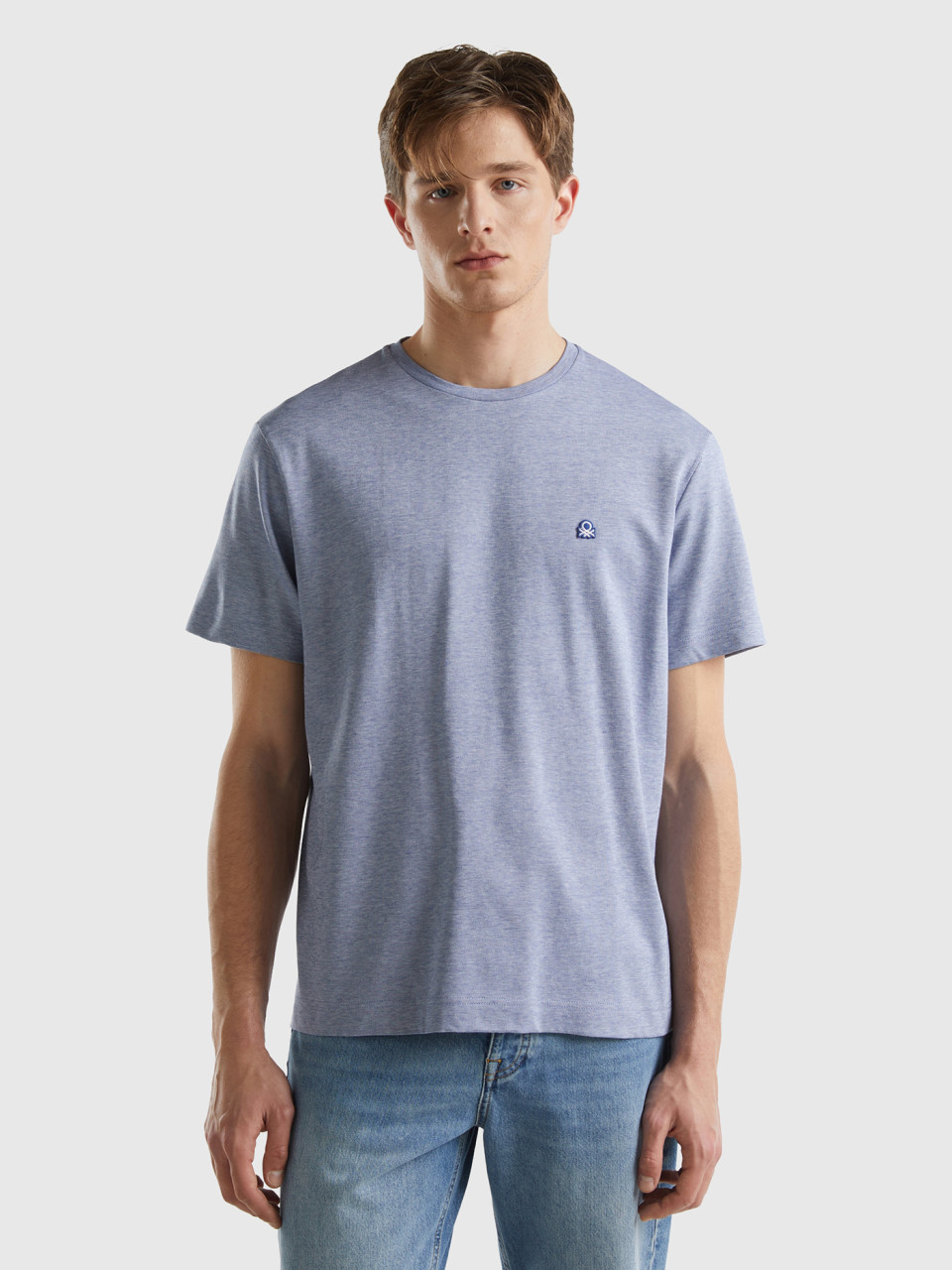 Benetton, Mikro-piqué-shirt, Taubenblau, male