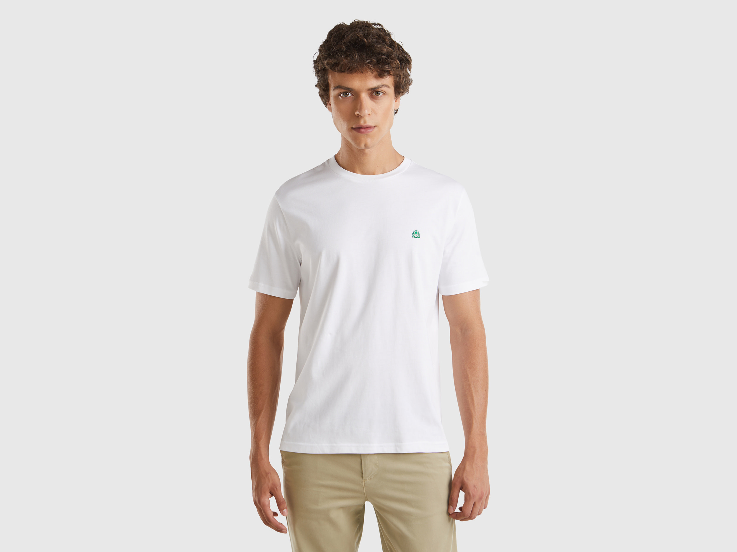 Image of Benetton, 100% Organic Cotton Basic T-shirt, size XS, White, Men