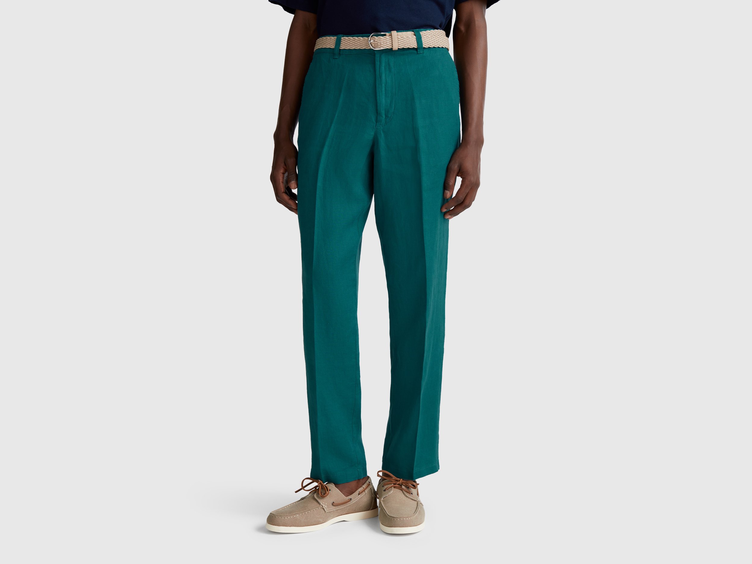 United Colors of Benetton Benetton, Chino Από Αγνό Λινό, size 52, Σκουρο Πρασινο, Ανδρικά