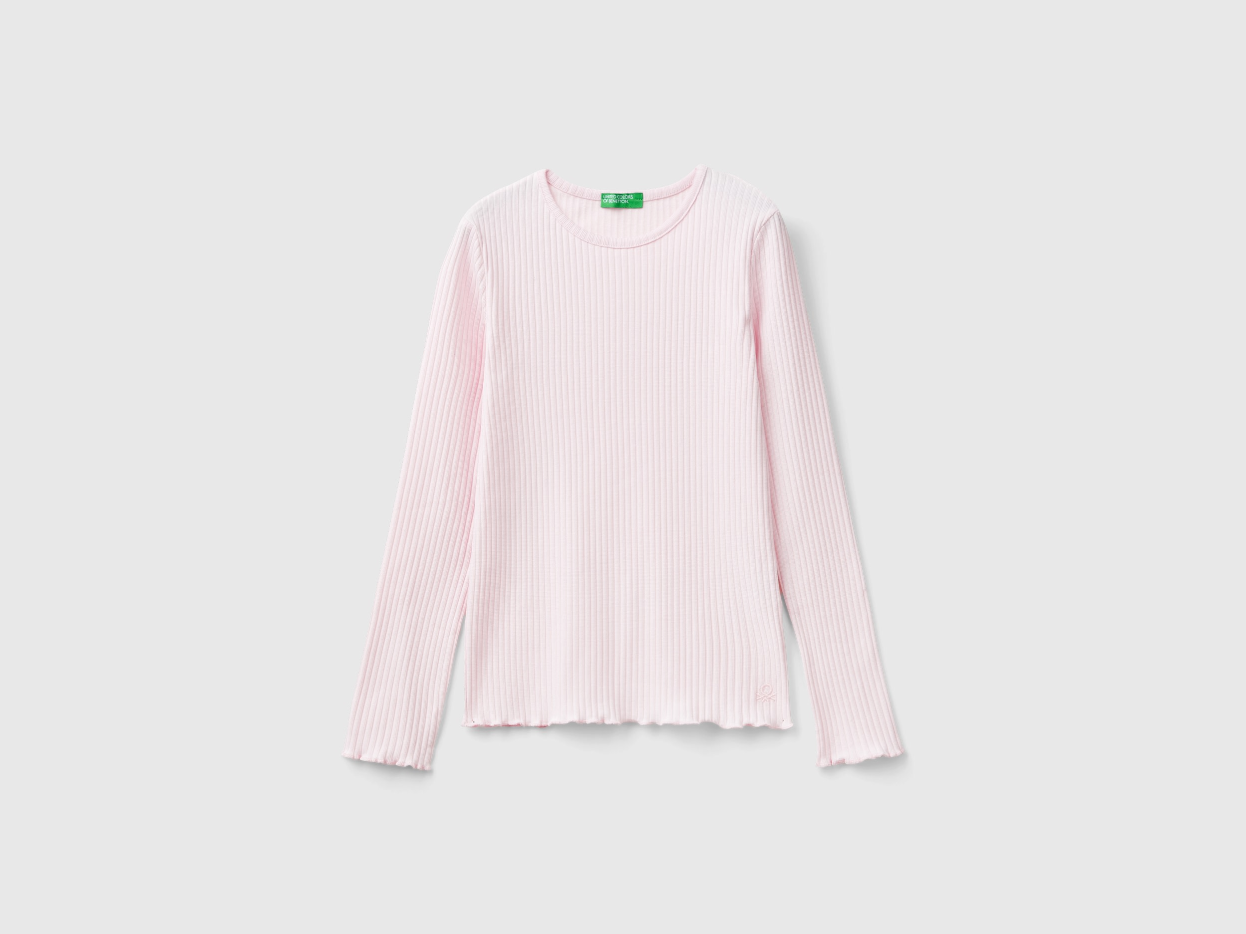 Benetton, Maglietta Slim Fit In Cotone Stretch, Rosa, Bambini