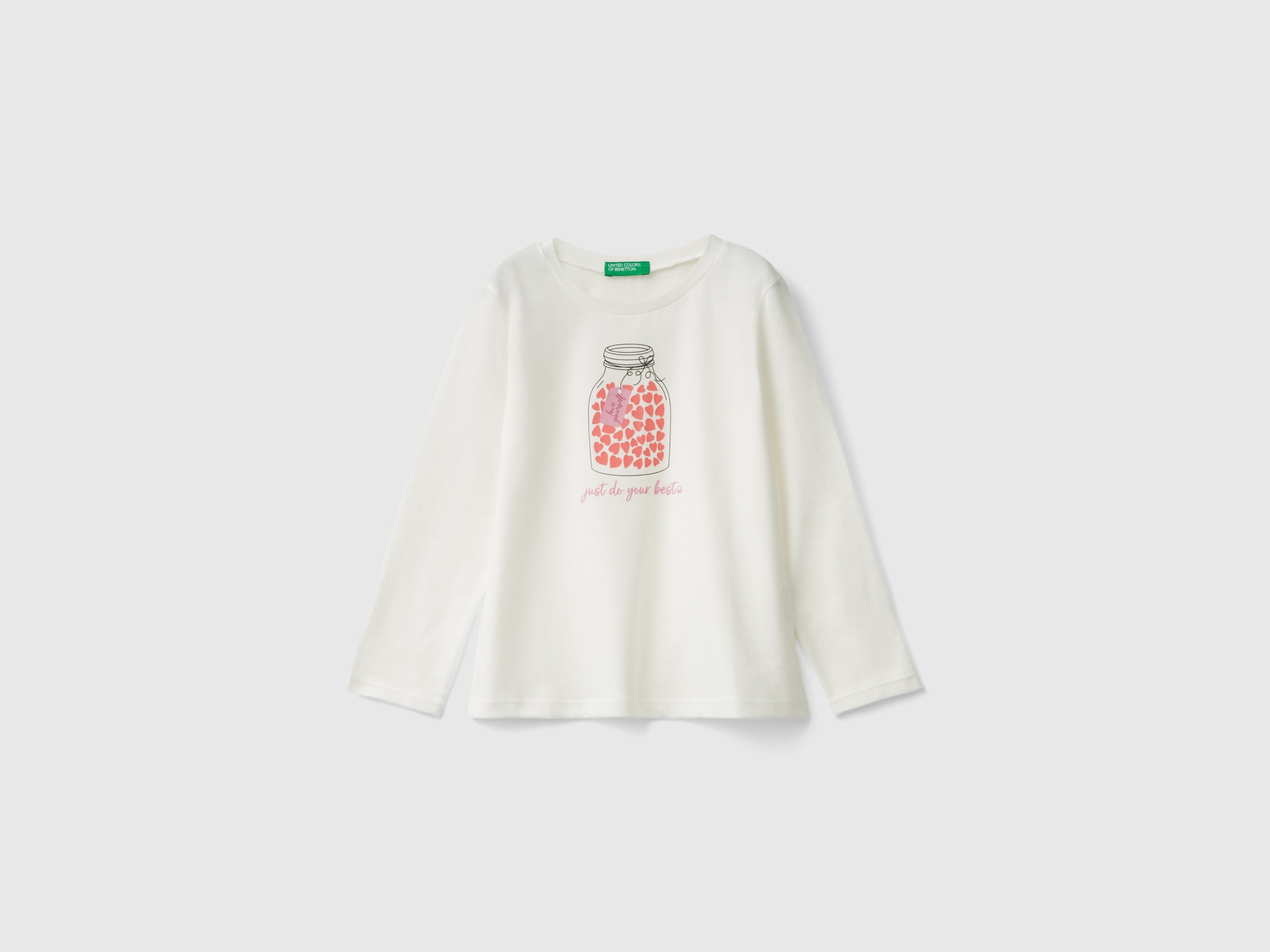 Benetton, Maglietta Regular Fit Con Stampa, Bianco Panna, Bambini