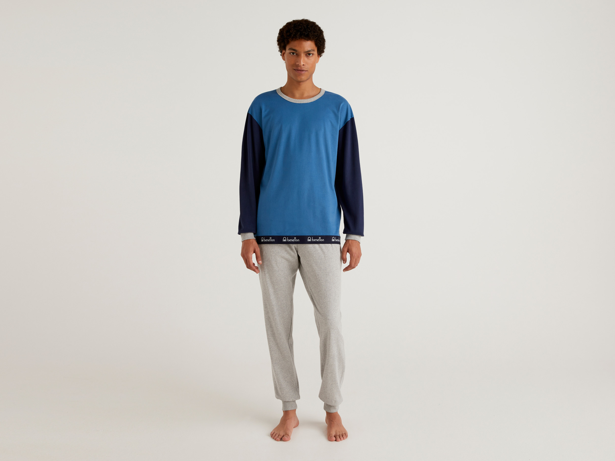 Benetton, Pyjama En Coton Chaud, taille XL, Bleu Horizon, Homme