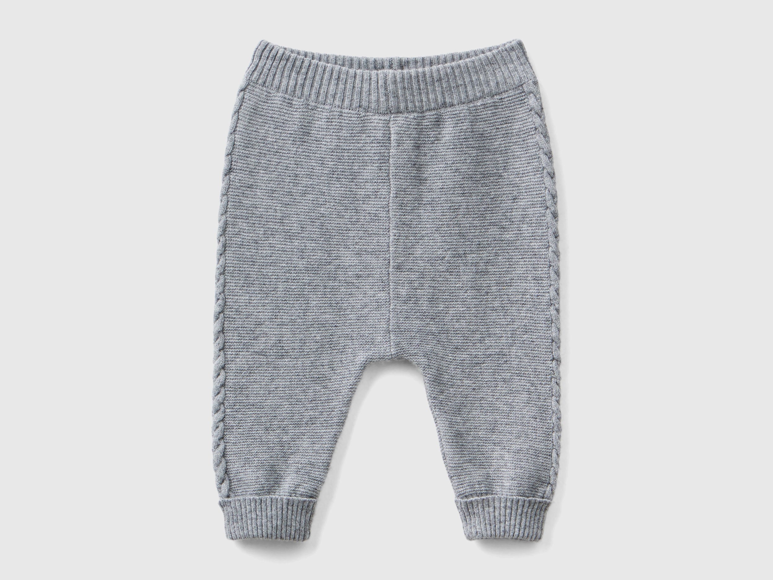 Benetton, Pantaloni Con Trecce In Misto Lana Riciclata, Grigio Chiaro, Bambini