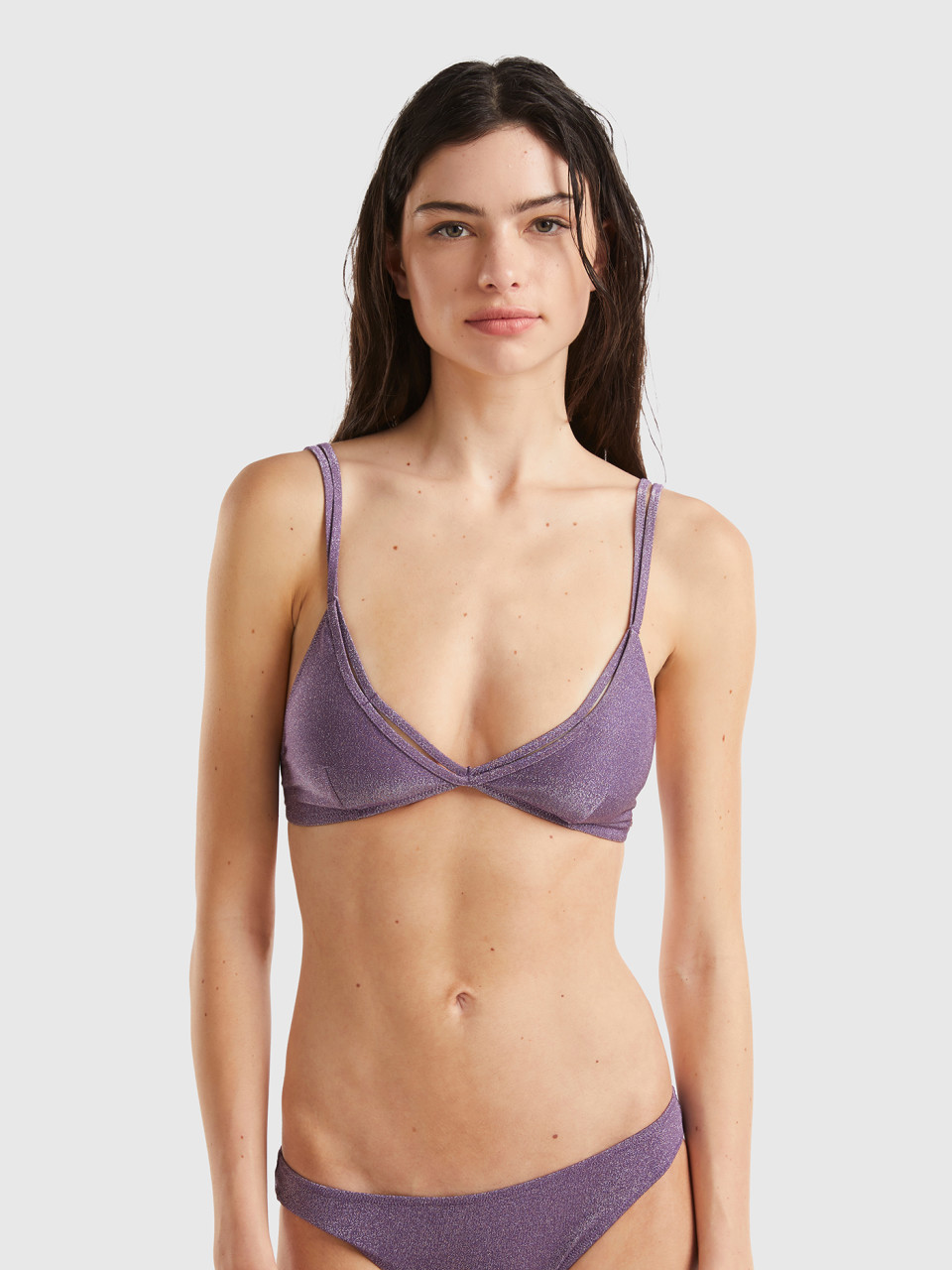 Benetton, Triangle Bikini Top With Lurex, Violet, Women