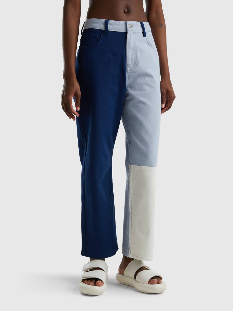 Benetton cropped color block trousers. 1
