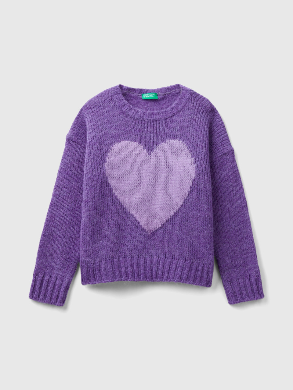 Benetton, Sweater With Heart Inlay, Violet, Kids