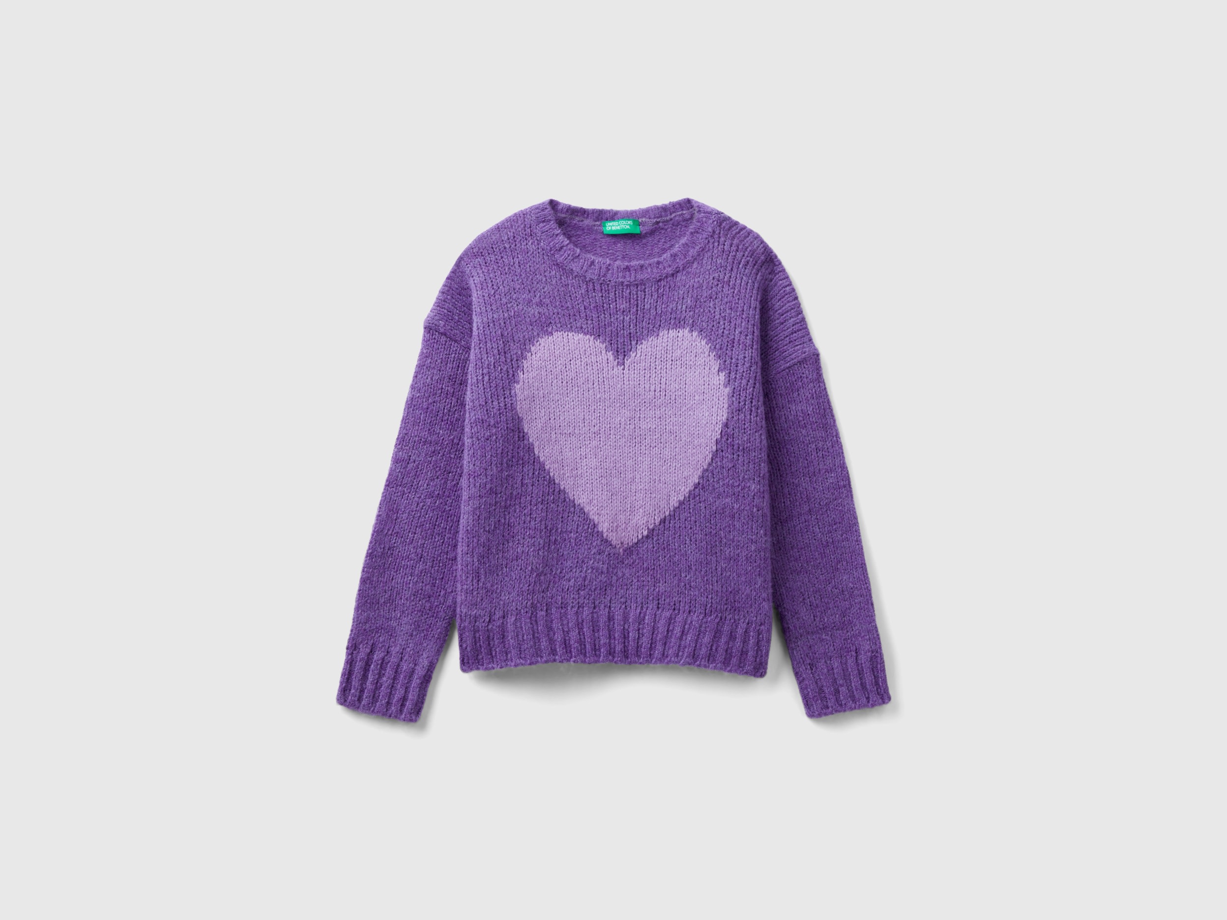 Benetton, Sweater With Heart Inlay, size XL, Violet, Kids