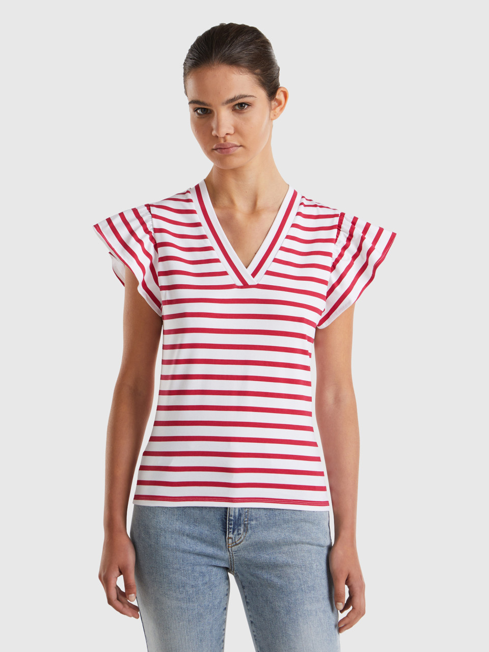 Benetton, T-shirt With Cap Sleeves, Red, Women