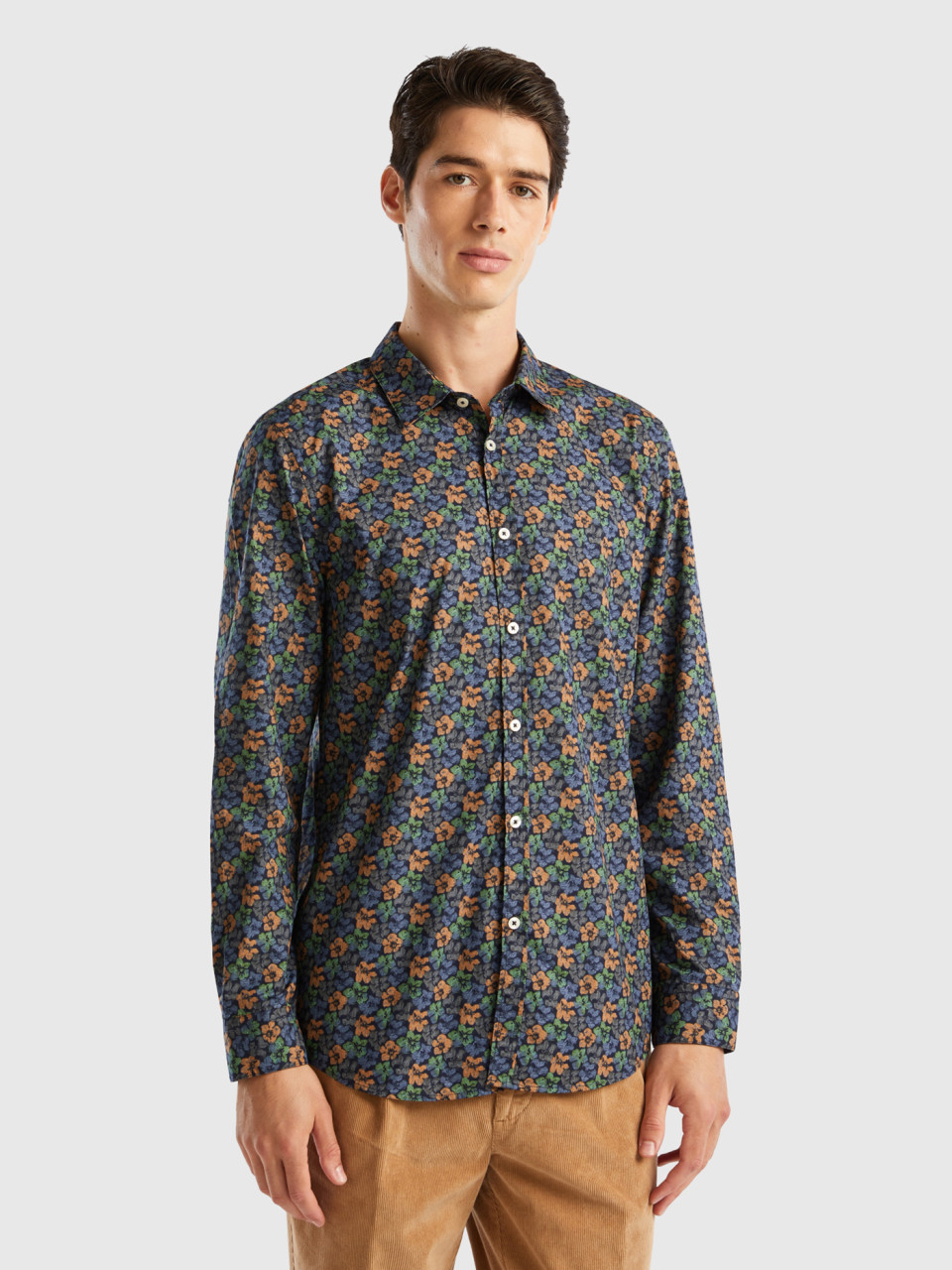 Benetton, Patterned Slim Fit Shirt, Multi-color, Men