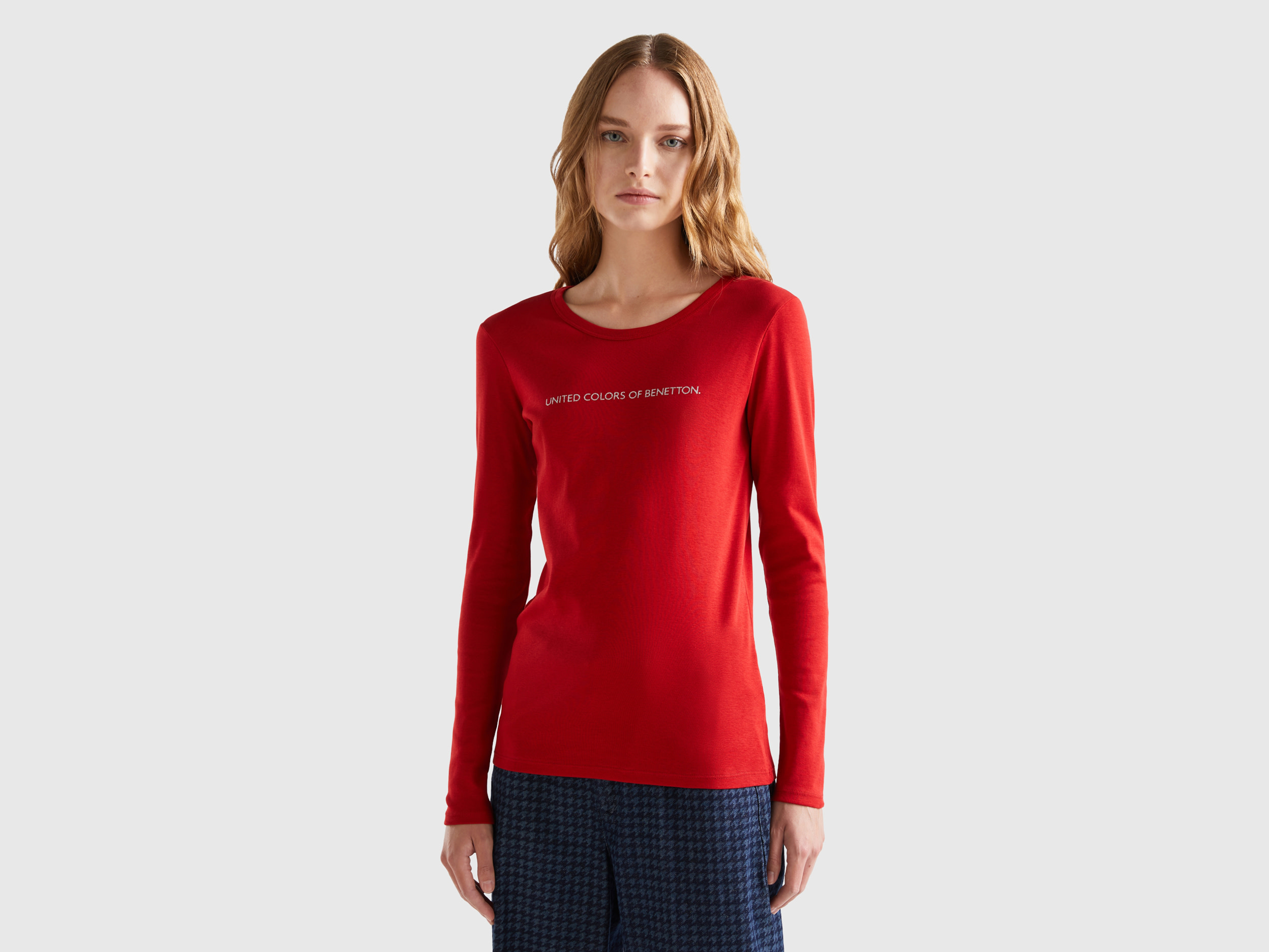 Benetton, Long Sleeve Red T-shirt, size M, Red, Women