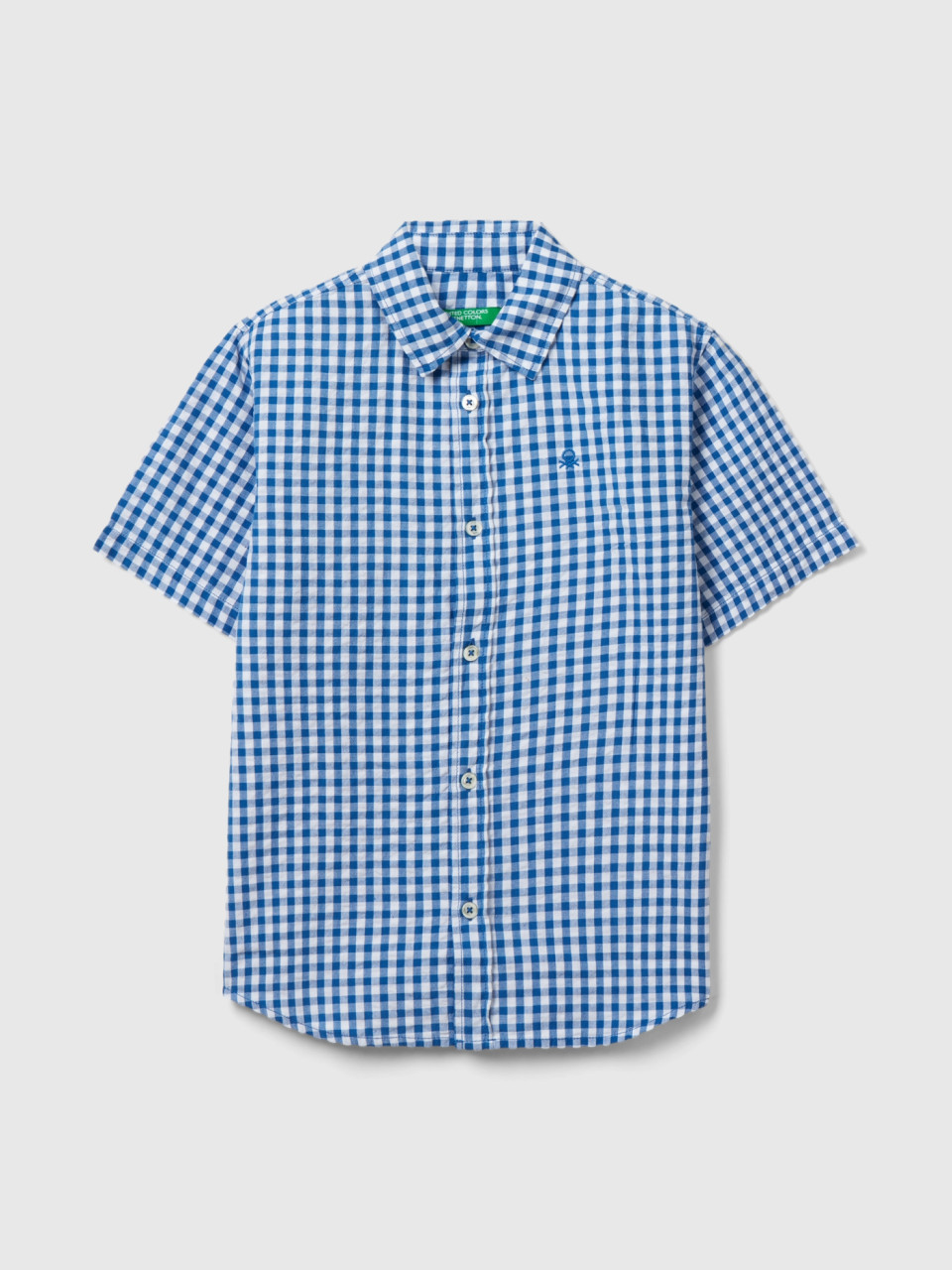 Benetton, Short Sleeve Check Shirt, Blue, Kids