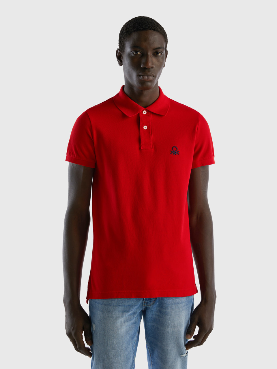 Benetton, Polo Rouge Coupe Slim, Rouge, Homme