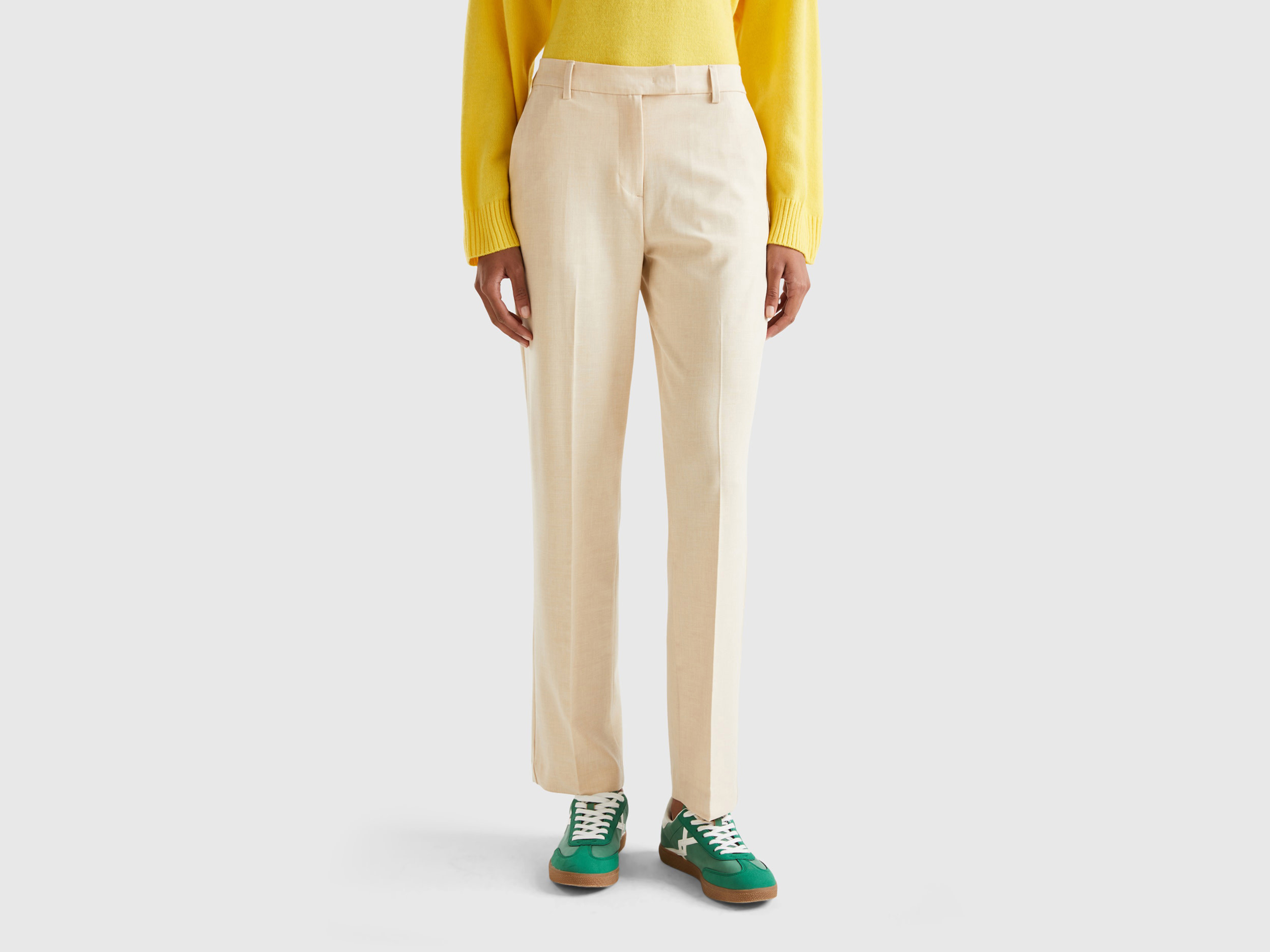 Benetton, Regular Fit Flowy Trousers, size 16, Beige, Women