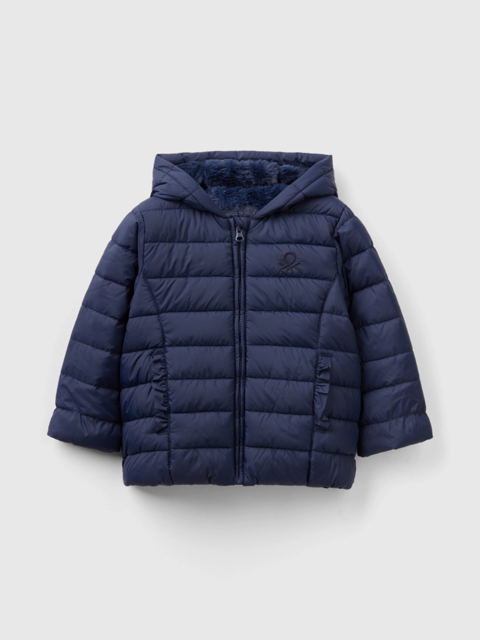 Benetton, Padded Jacket With Rouches, Dark Blue, Kids