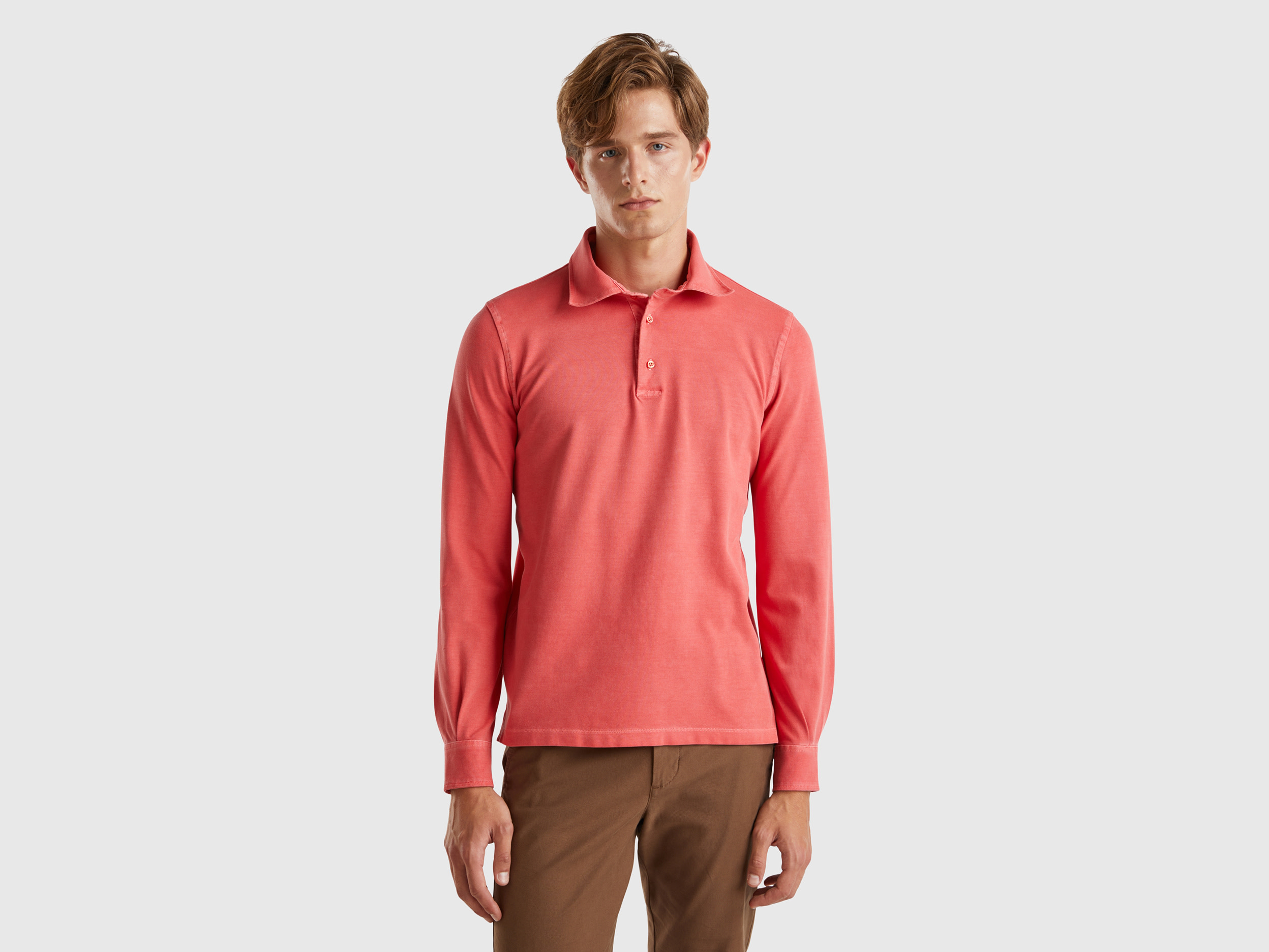 Image of Benetton, Polo In Stretch Organic Cotton, size M, Peach, Men