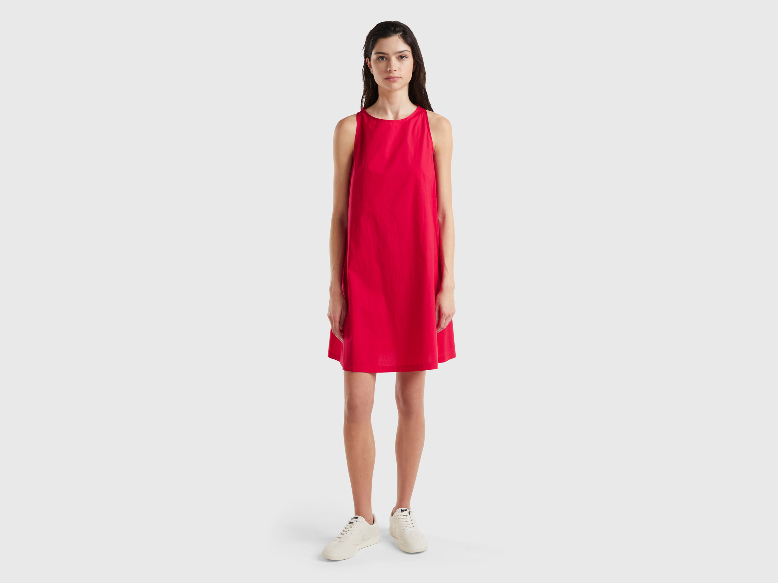 Benetton, Abito Smanicato A Trapezio, Rosso, Donna