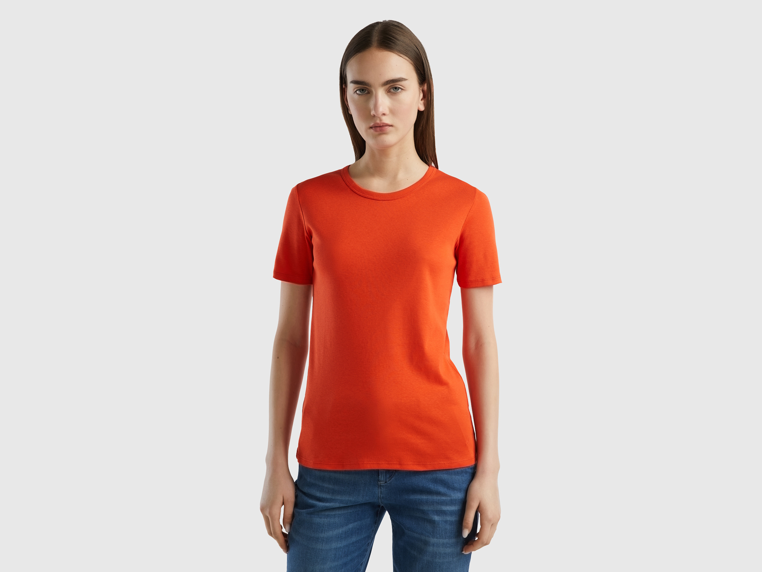 Benetton, Long Fiber Cotton T-shirt, size XL, Red, Women