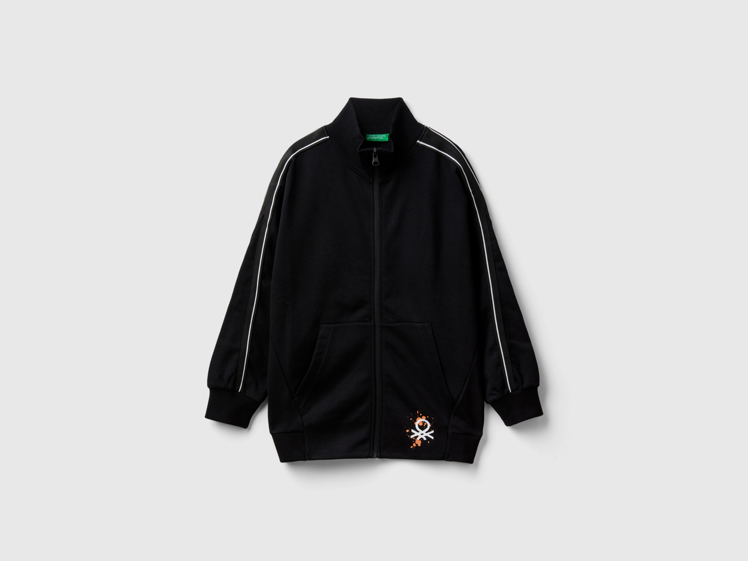 Benetton, Felpa Collo Alto Con Stampa Graffiti, Nero, Bambini