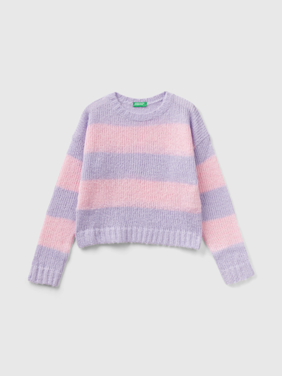 Benetton, Sweater With Two-tone Stripes, Lilac, Kids