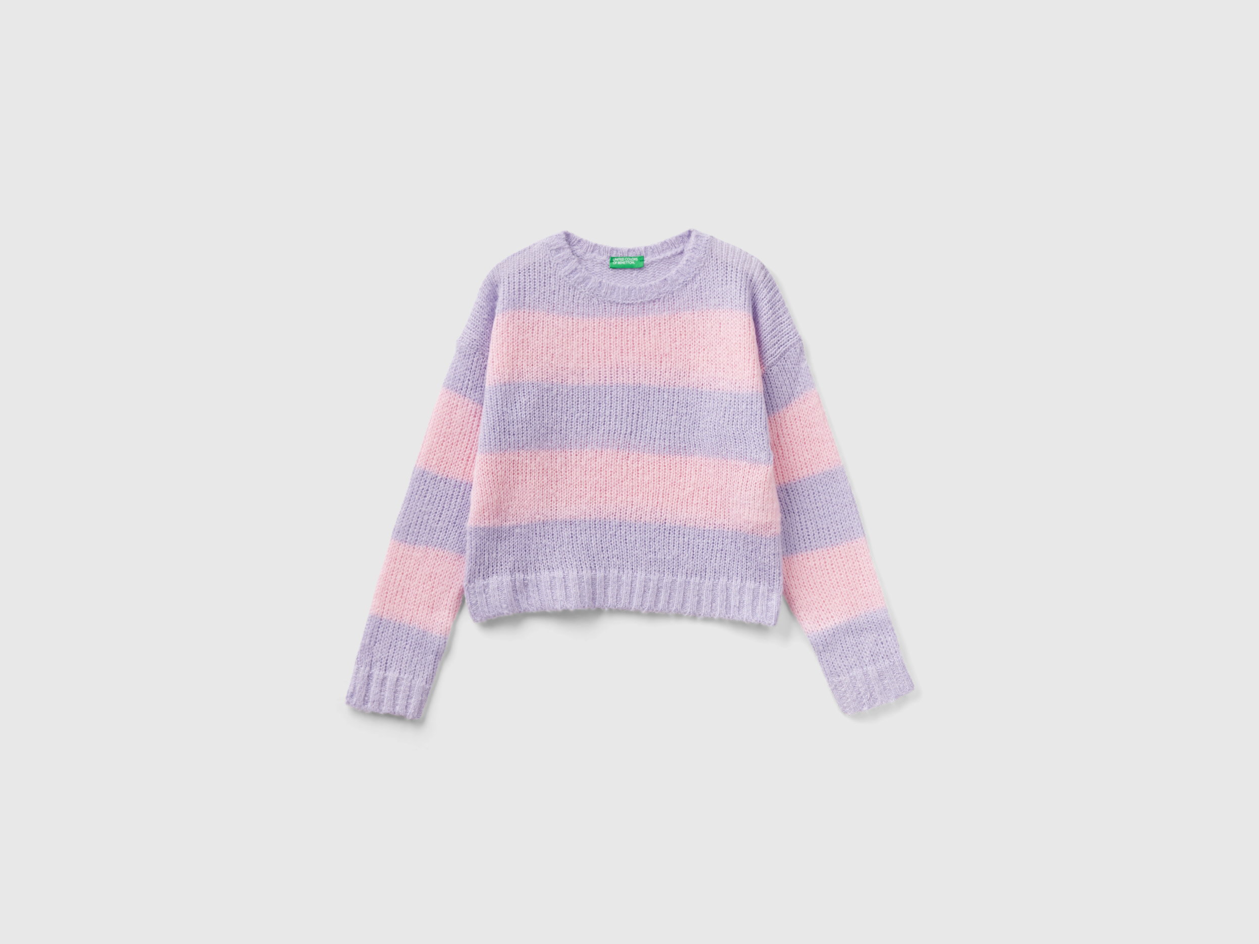 Benetton, Sweater With Two-tone Stripes, size 2XL, Lilac, Kids