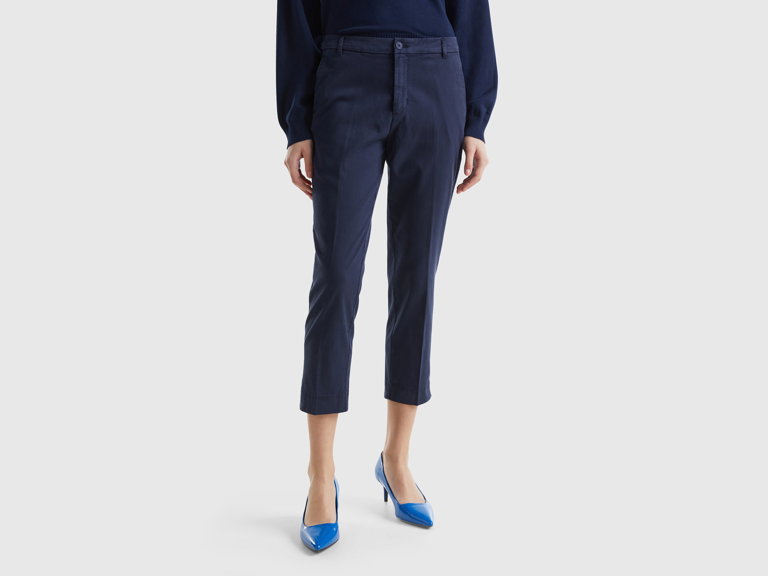 United Colors of Benetton Benetton, Chino Cropped Από Βαμβακερό Στρετς, size , Σκουρο Μπλε, Γυναικεία