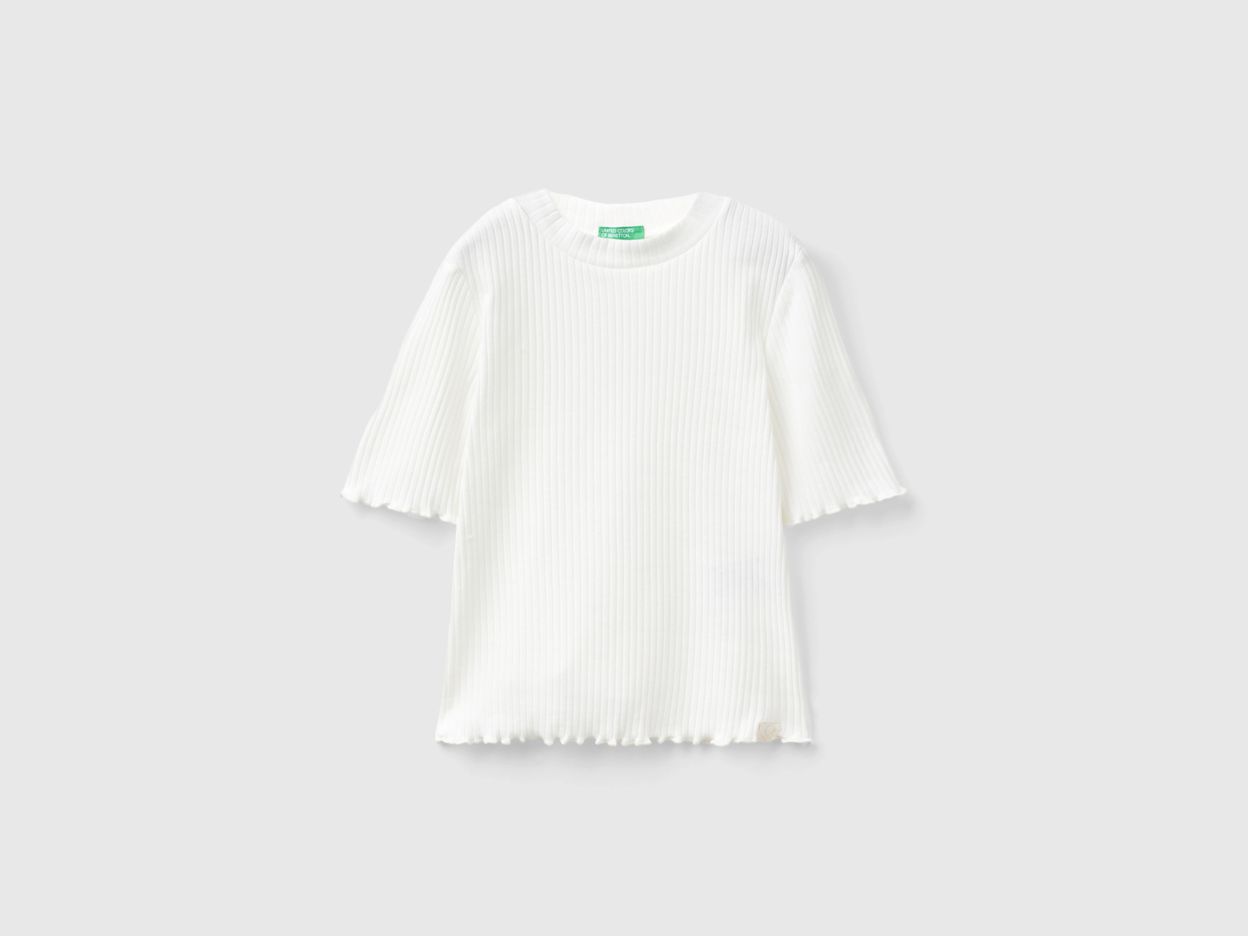 Benetton, T-shirt Lupetto A Manica Corta, Bianco Panna, Bambini