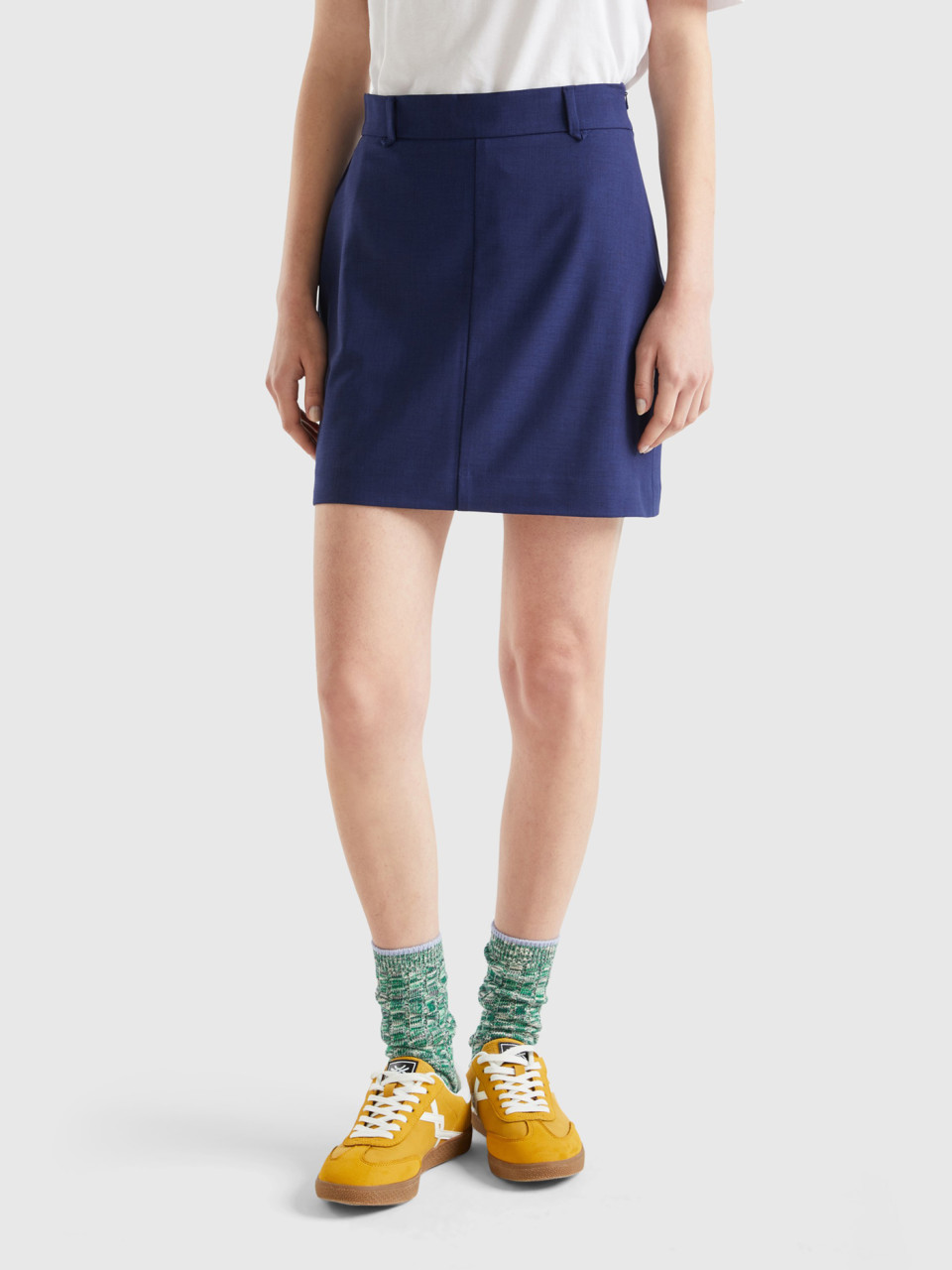 Benetton, Mini-jupe Avec Zip Latéral, Bleu Foncé, Femme